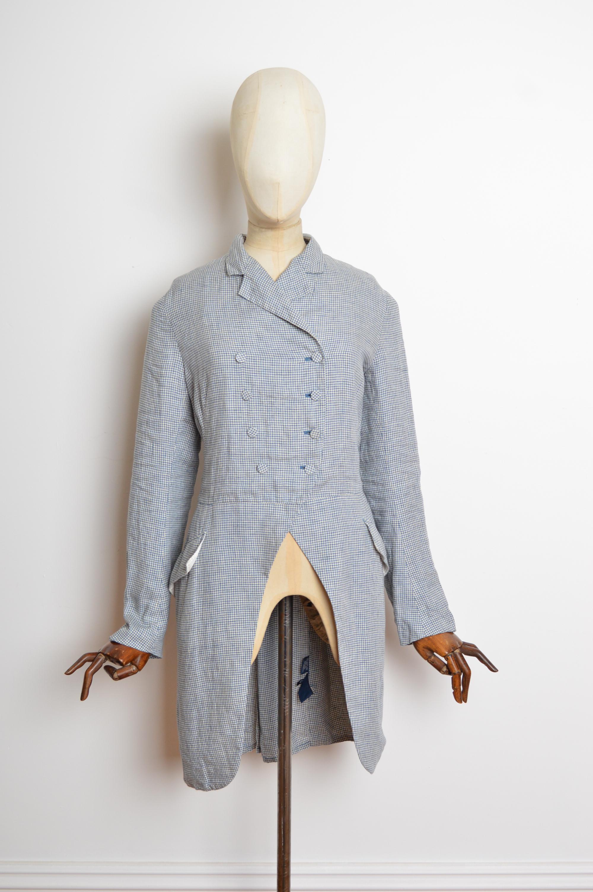 Donna Ralph Lauren - Tailcoat in cotone blu Madras - Giacca di lino napoleonica in vendita