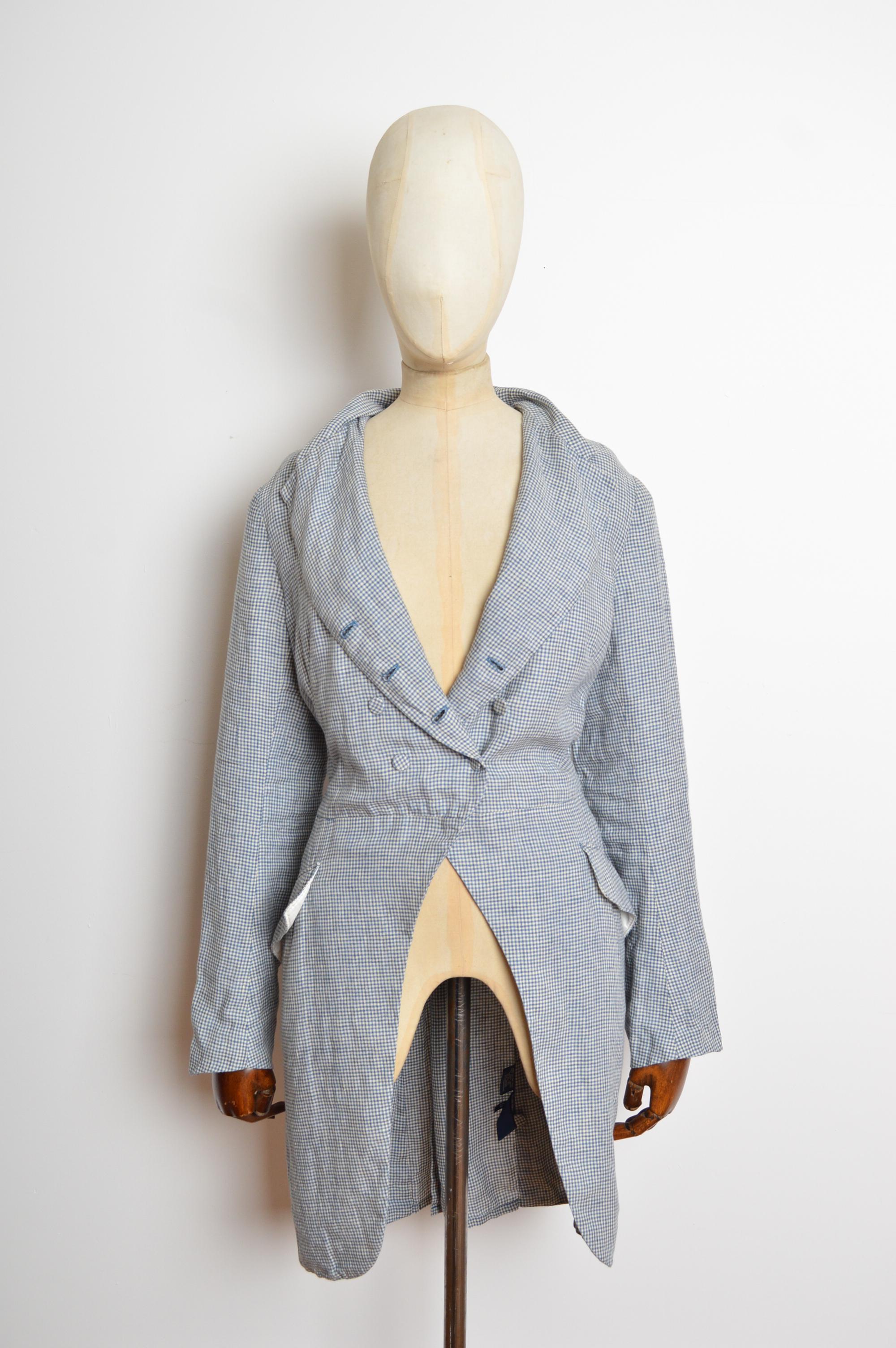 Ralph Lauren - Tailcoat in cotone blu Madras - Giacca di lino napoleonica in vendita 2