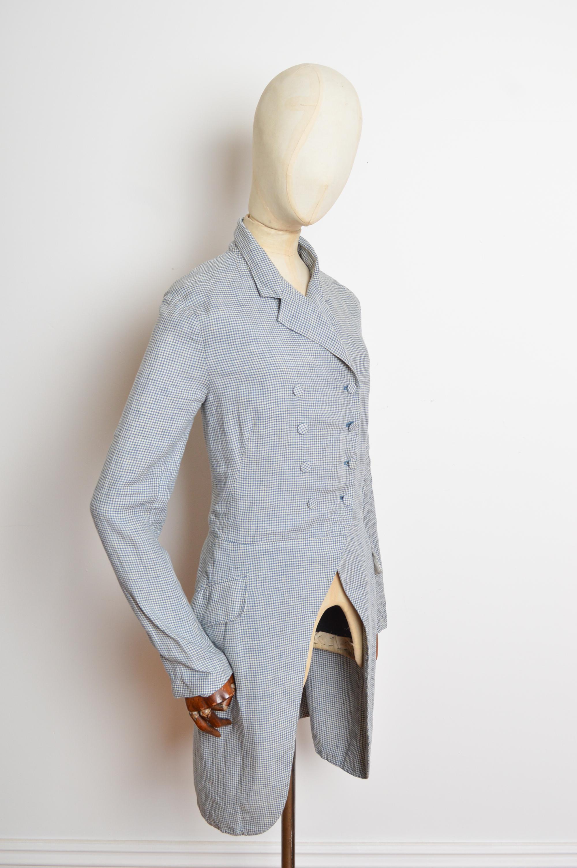 Ralph Lauren - Tailcoat in cotone blu Madras - Giacca di lino napoleonica in vendita 4