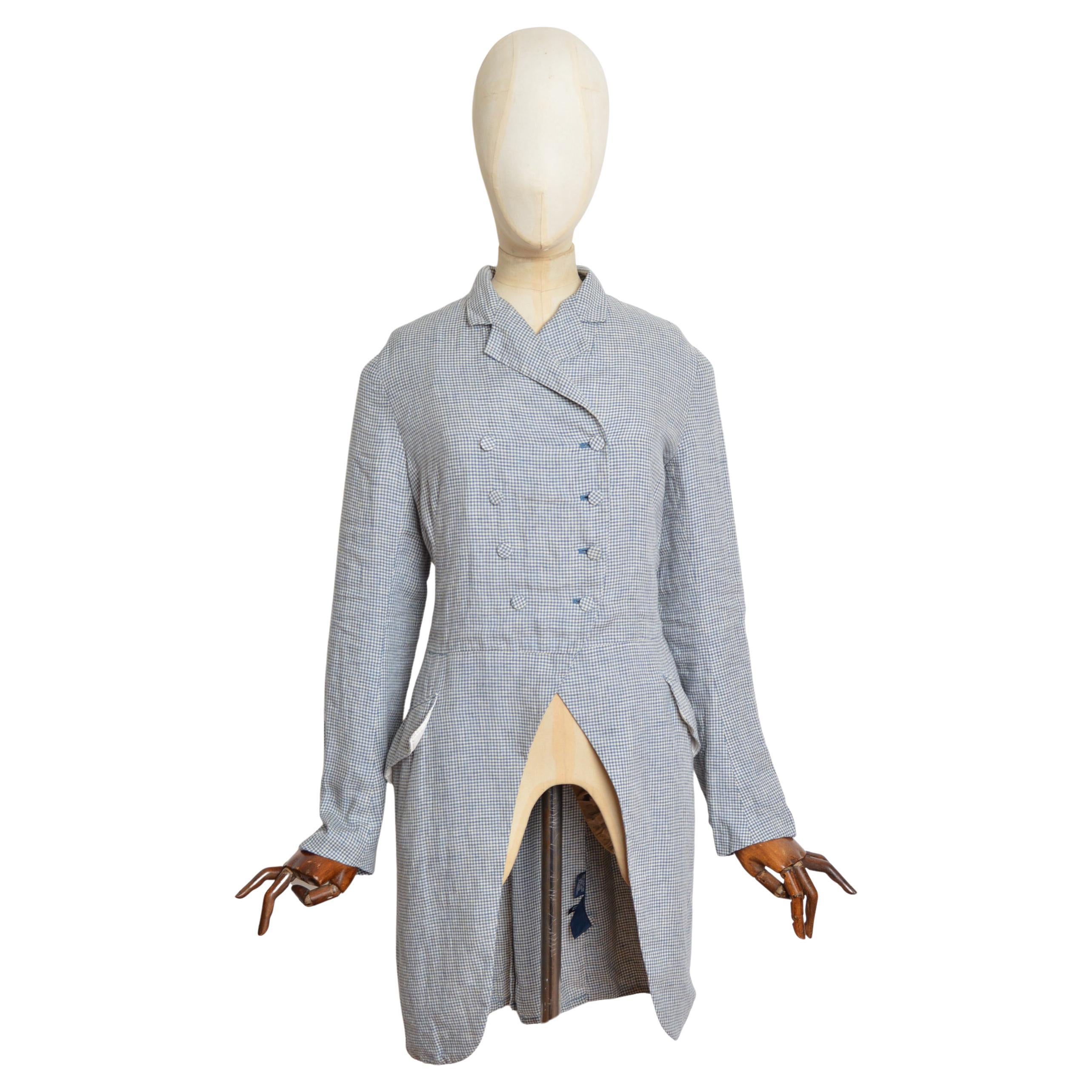 Ralph Lauren - Tailcoat in cotone blu Madras - Giacca di lino napoleonica in vendita