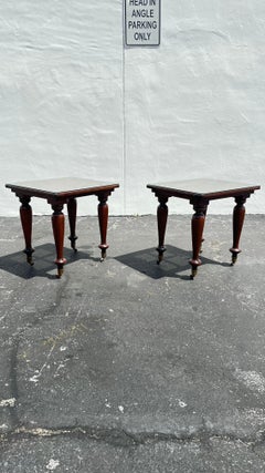 Vintage Ralph Lauren English Style Caned Glass End Tables on Castors. Set of 2