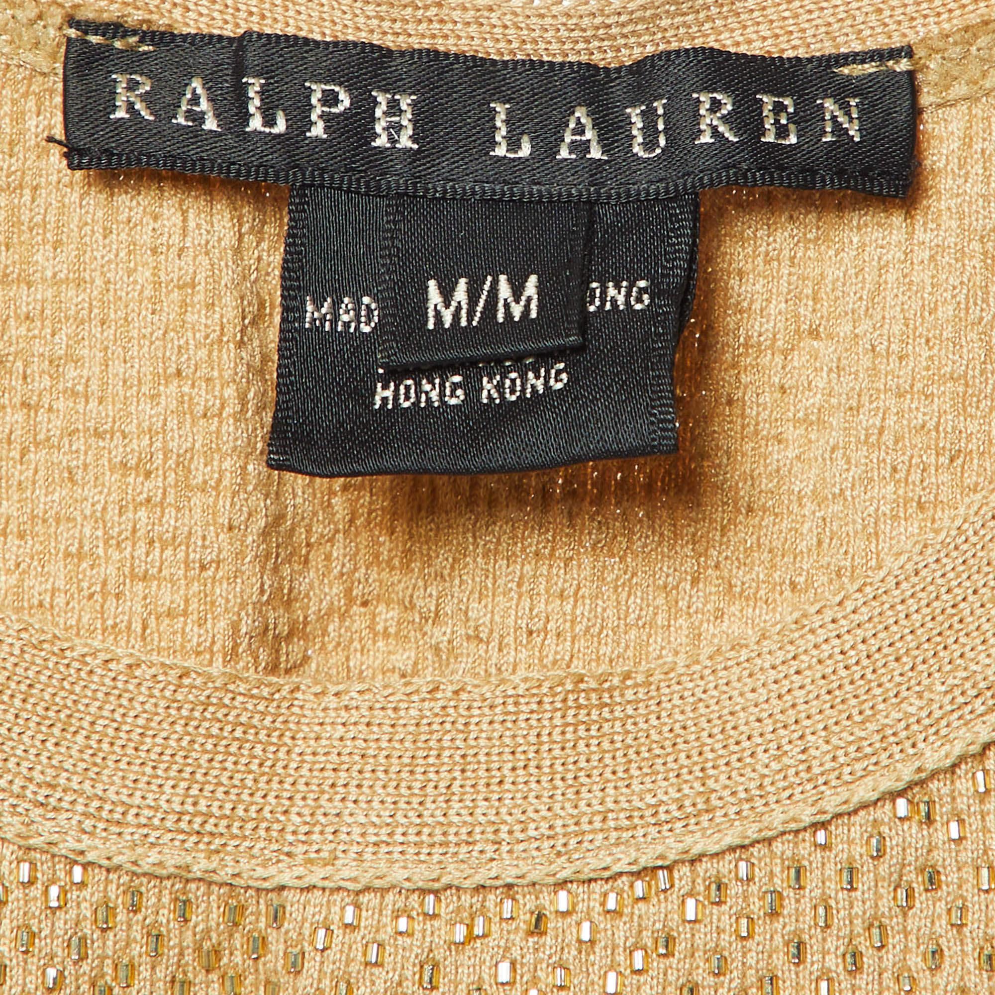 Women's Ralph Lauren Gold Embellished Cotton Knit Tank Top M For Sale