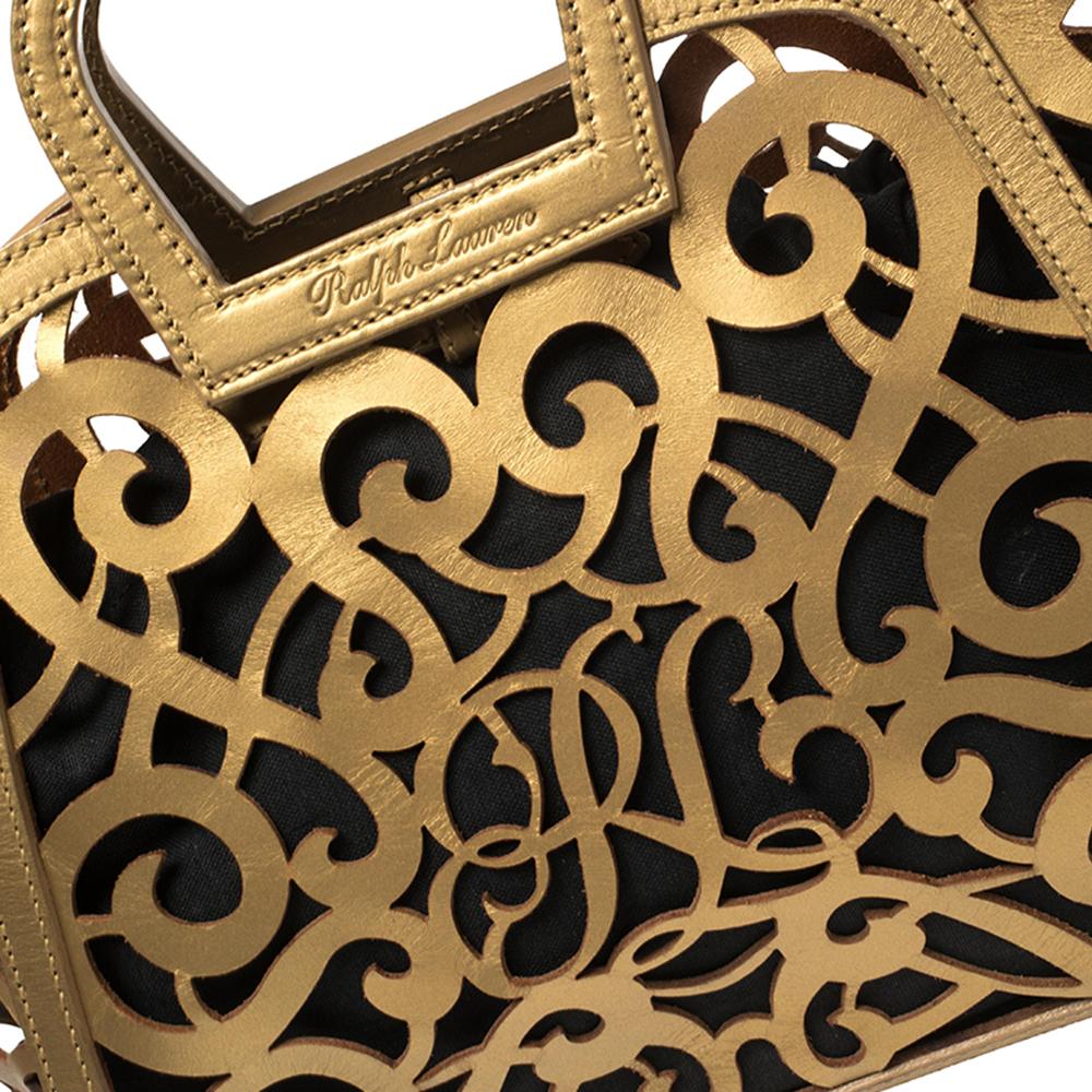 Women's Ralph Lauren Gold Leather Vachetta Scroll Tote