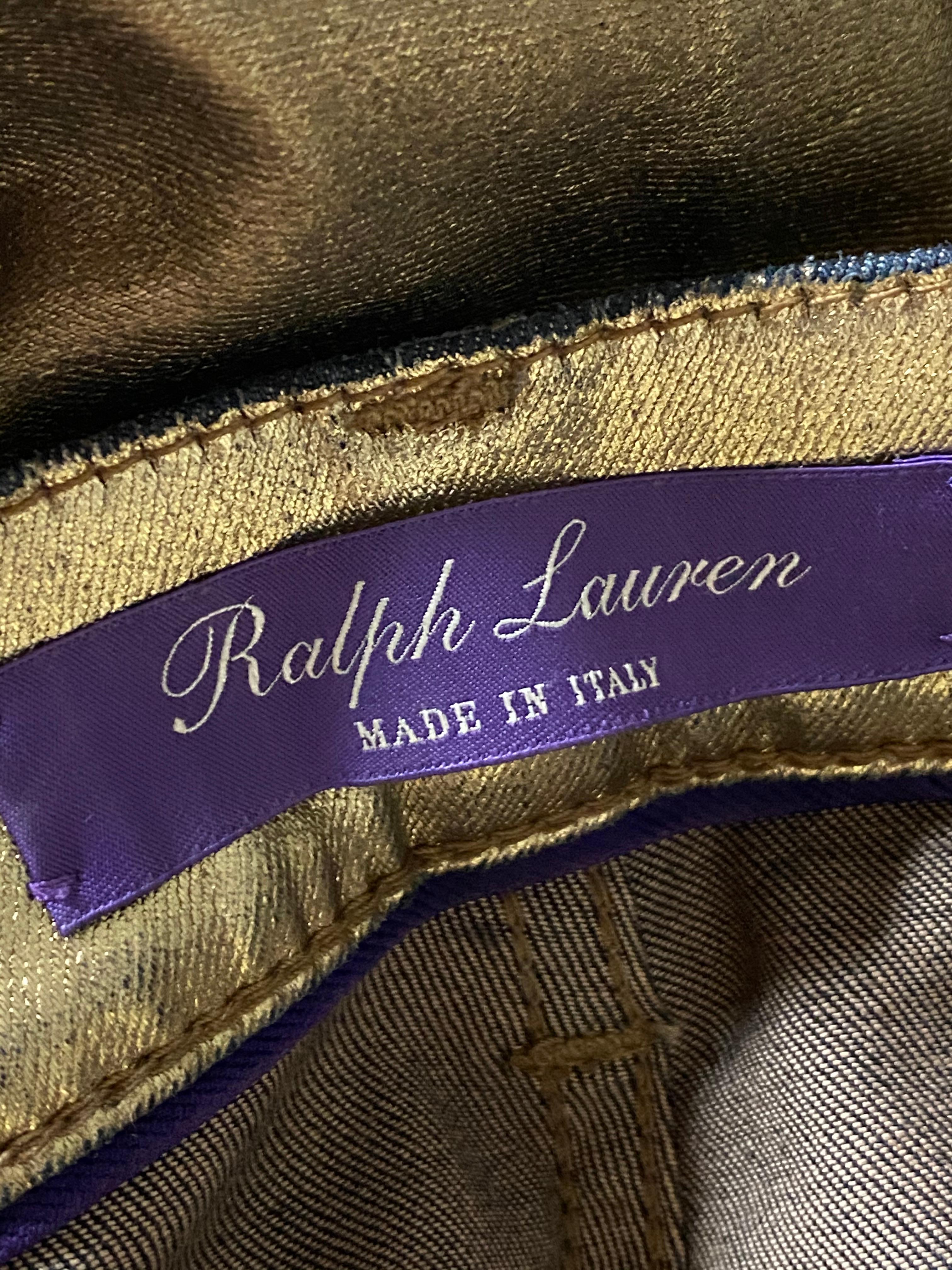 Ralph Lauren Gold Metallic Cotton Jeans Pants Size 28 For Sale 3