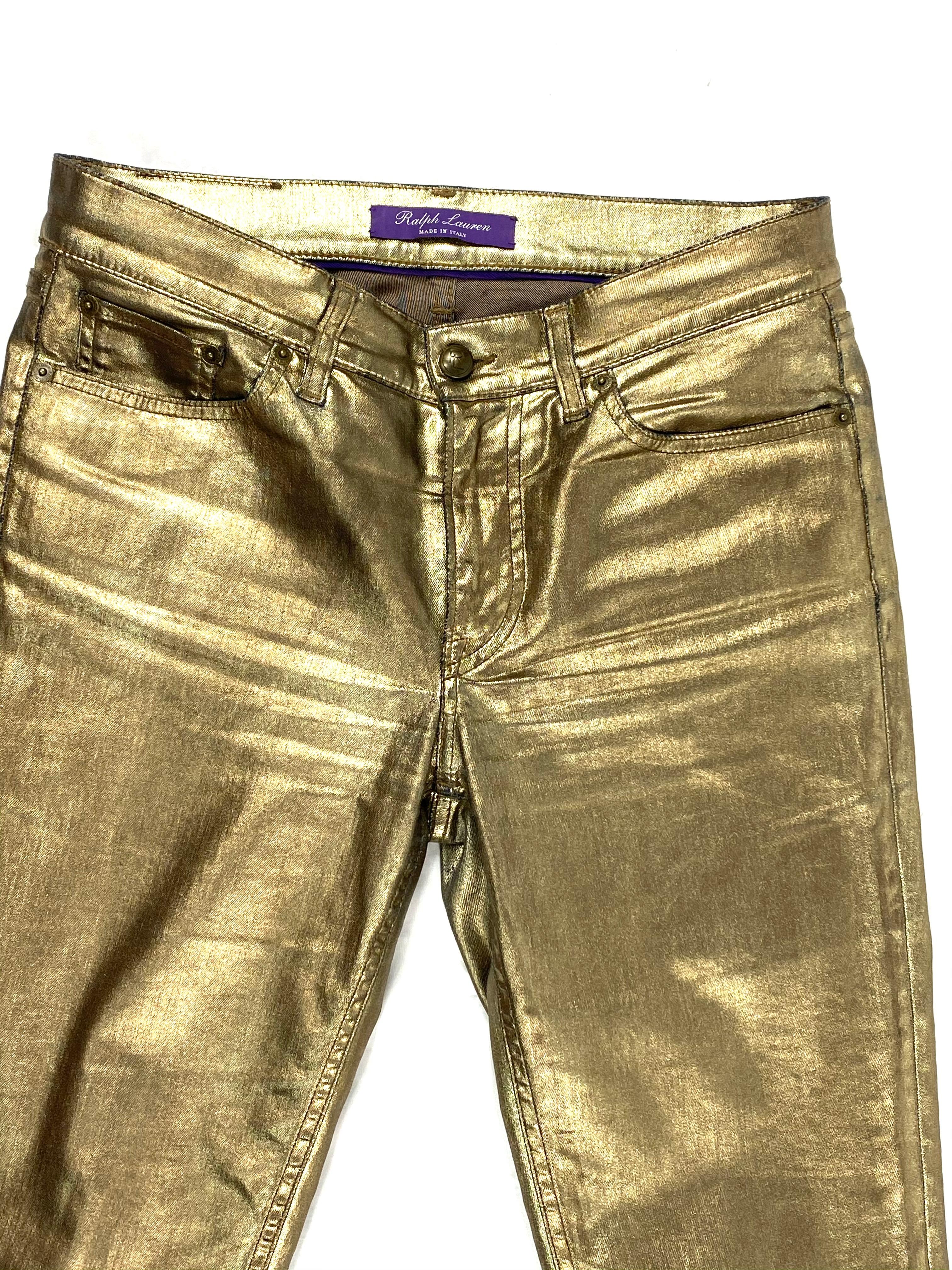 Product details:

Featuring metallic gold coated stretch skinny fit jeans.