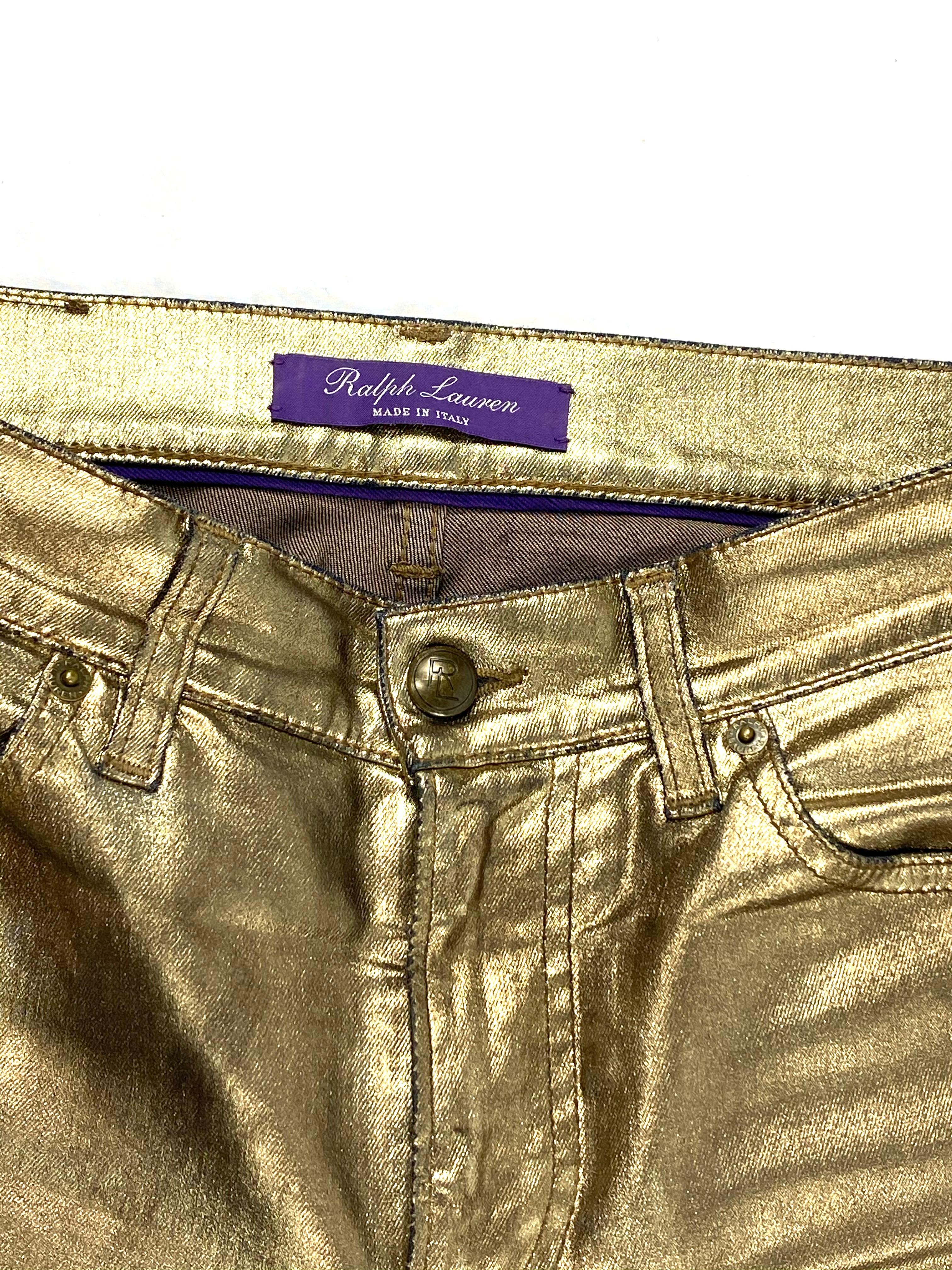 Ralph Lauren Gold Metallic Jeanshose aus Baumwolle Größe 28 (Braun)