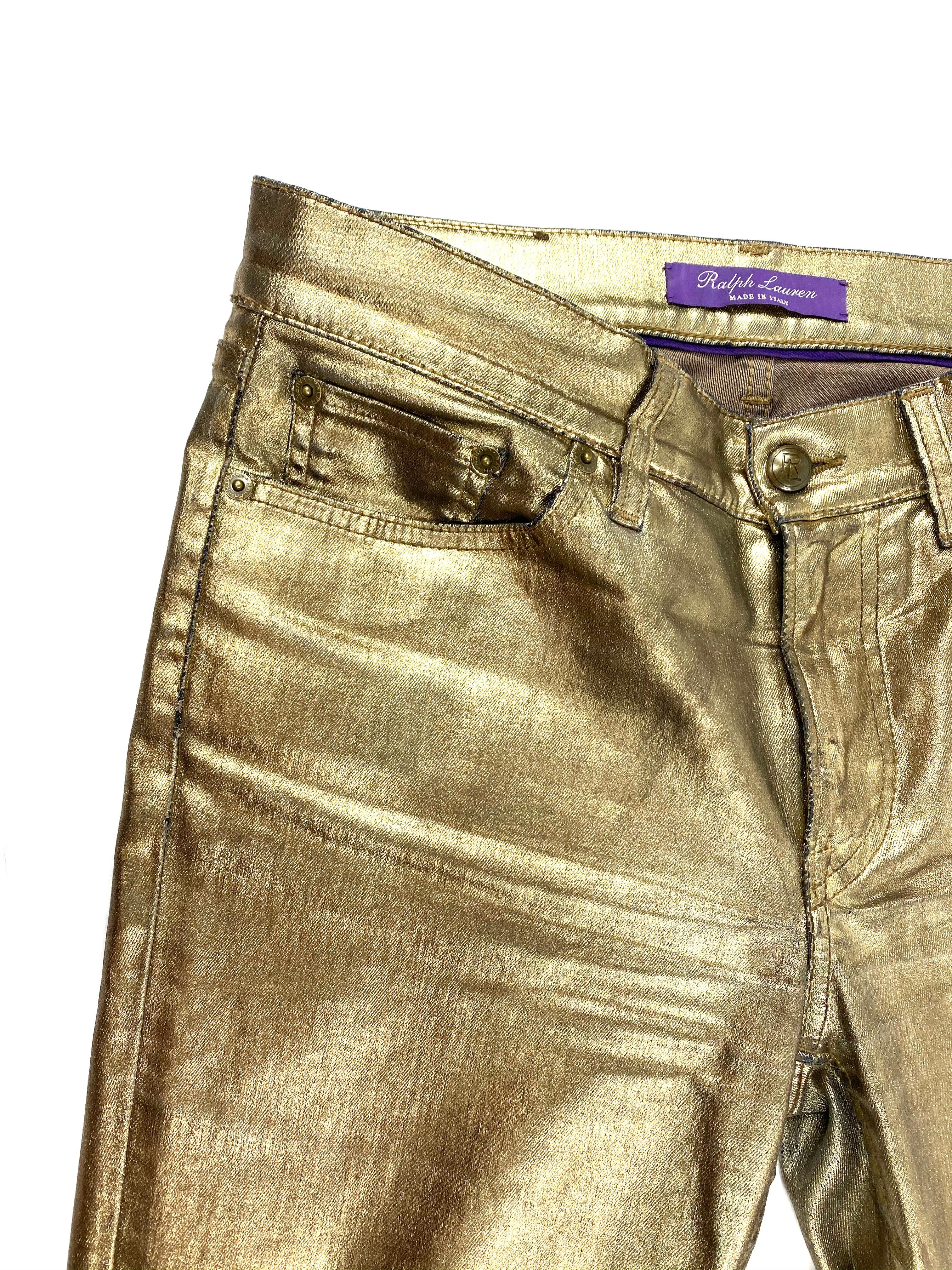 Ralph Lauren Gold Metallic Jeanshose aus Baumwolle Größe 28 im Zustand „Gut“ in Beverly Hills, CA