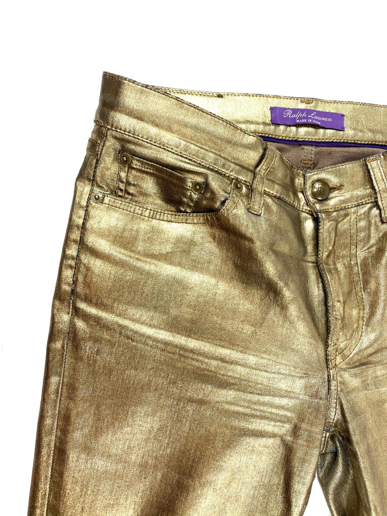 Ralph Lauren Gold Metallic Cotton Jeans Pants Size 28 For Sale at
