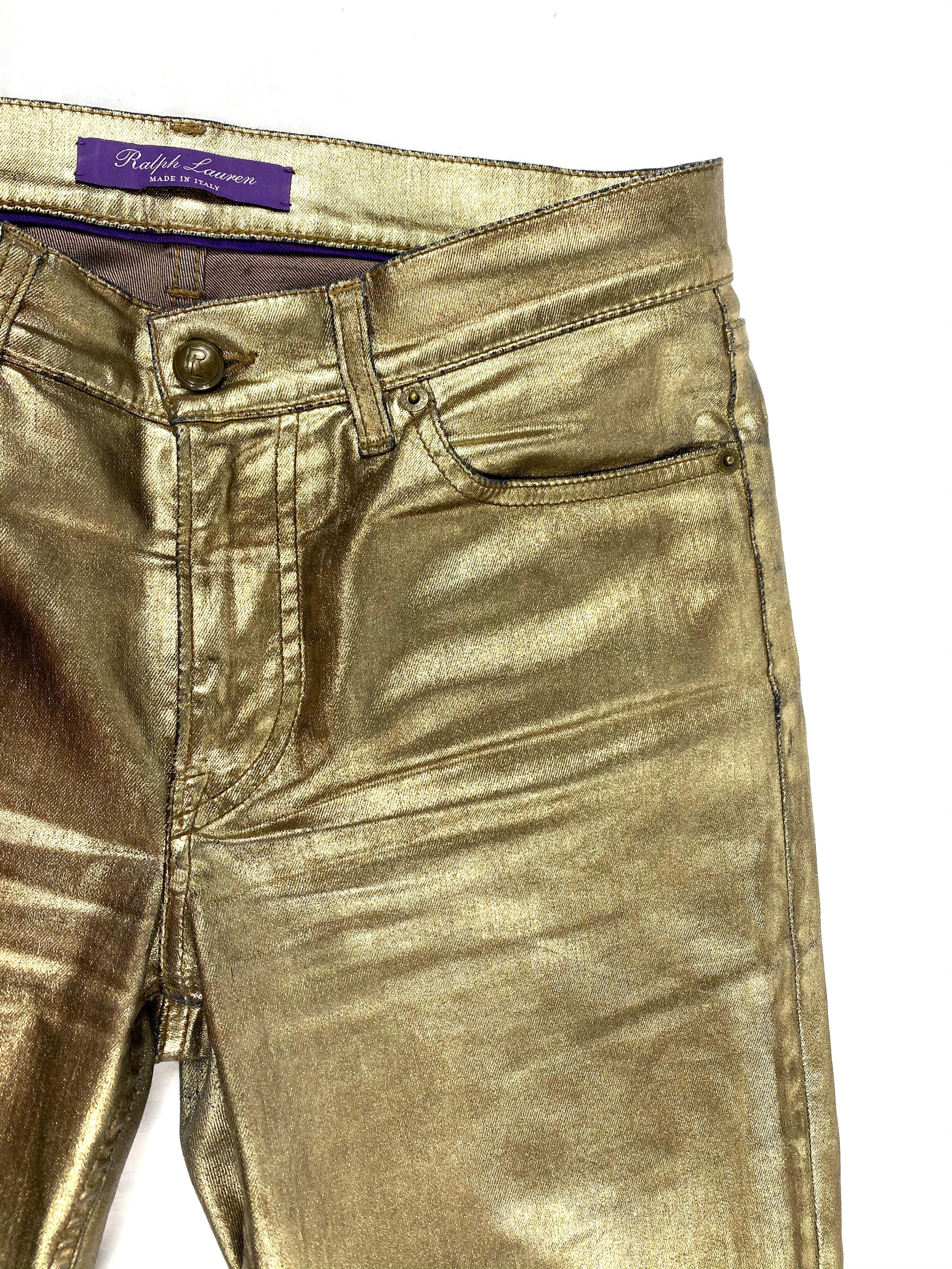 Ralph Lauren Gold Metallic Jeanshose aus Baumwolle Größe 28 für Damen oder Herren