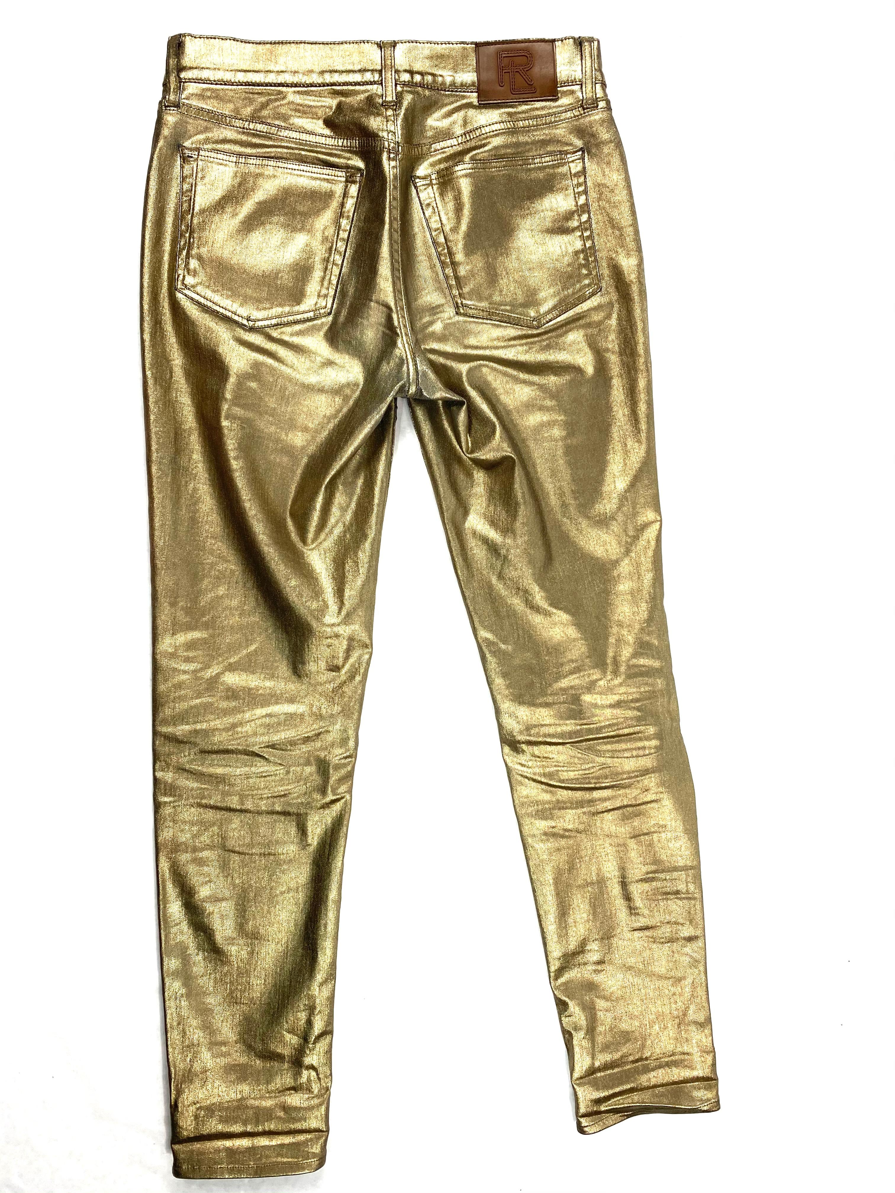 Brown Ralph Lauren Gold Metallic Cotton Jeans Pants Size 28 For Sale