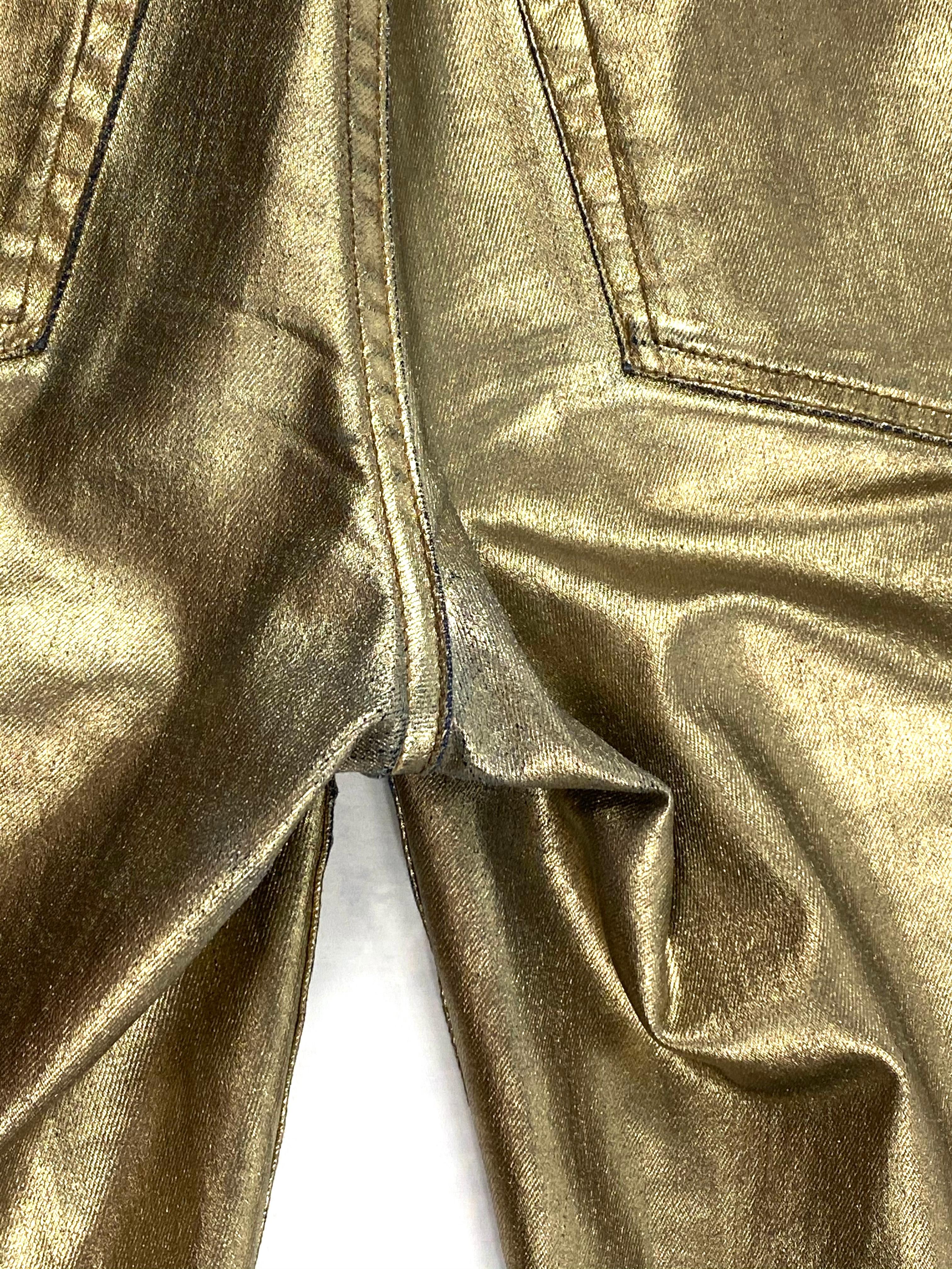 Women's or Men's Ralph Lauren Gold Metallic Cotton Jeans Pants Size 28 For Sale