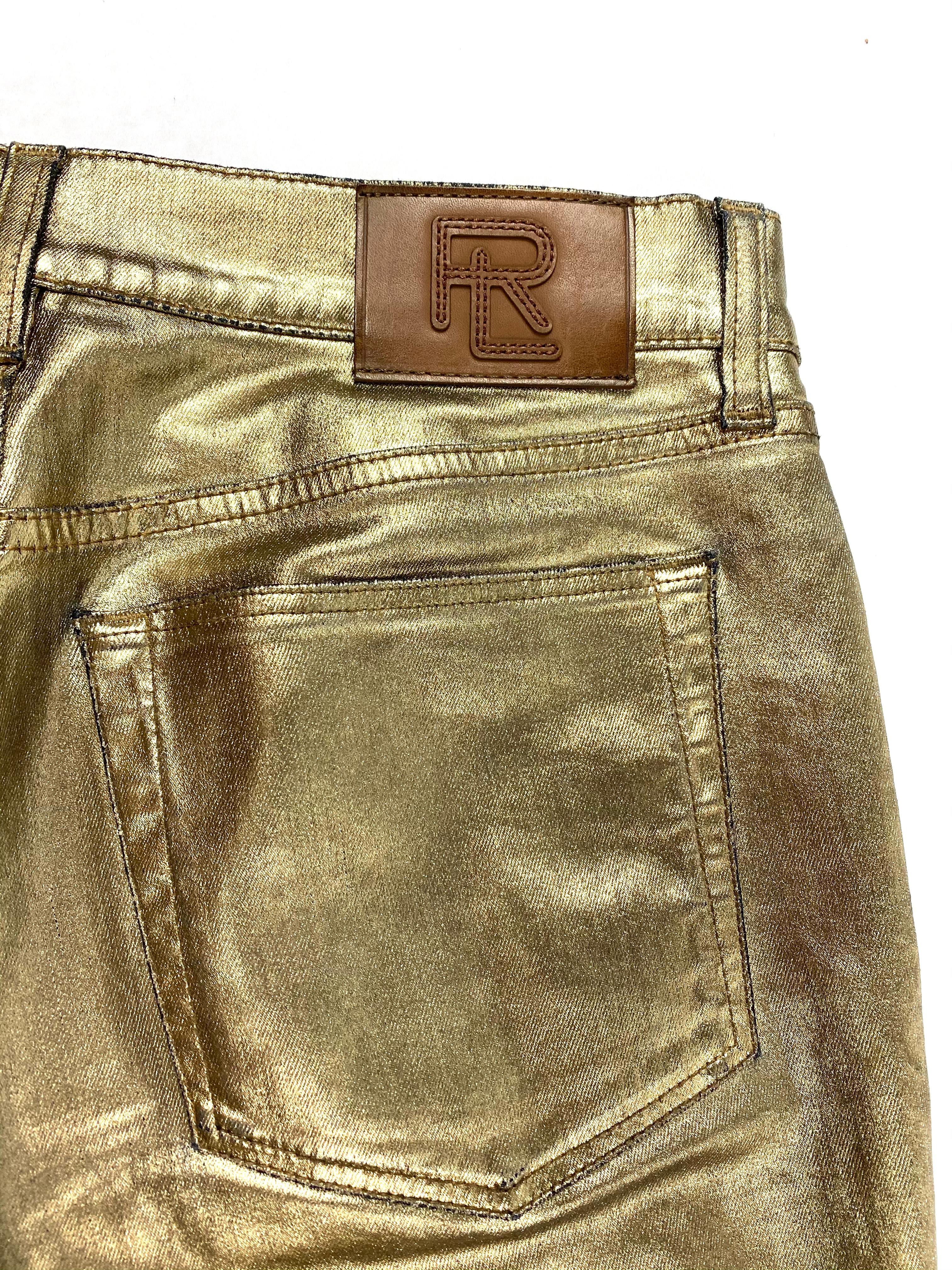 Ralph Lauren Gold Metallic Cotton Jeans Pants Size 28 For Sale 1
