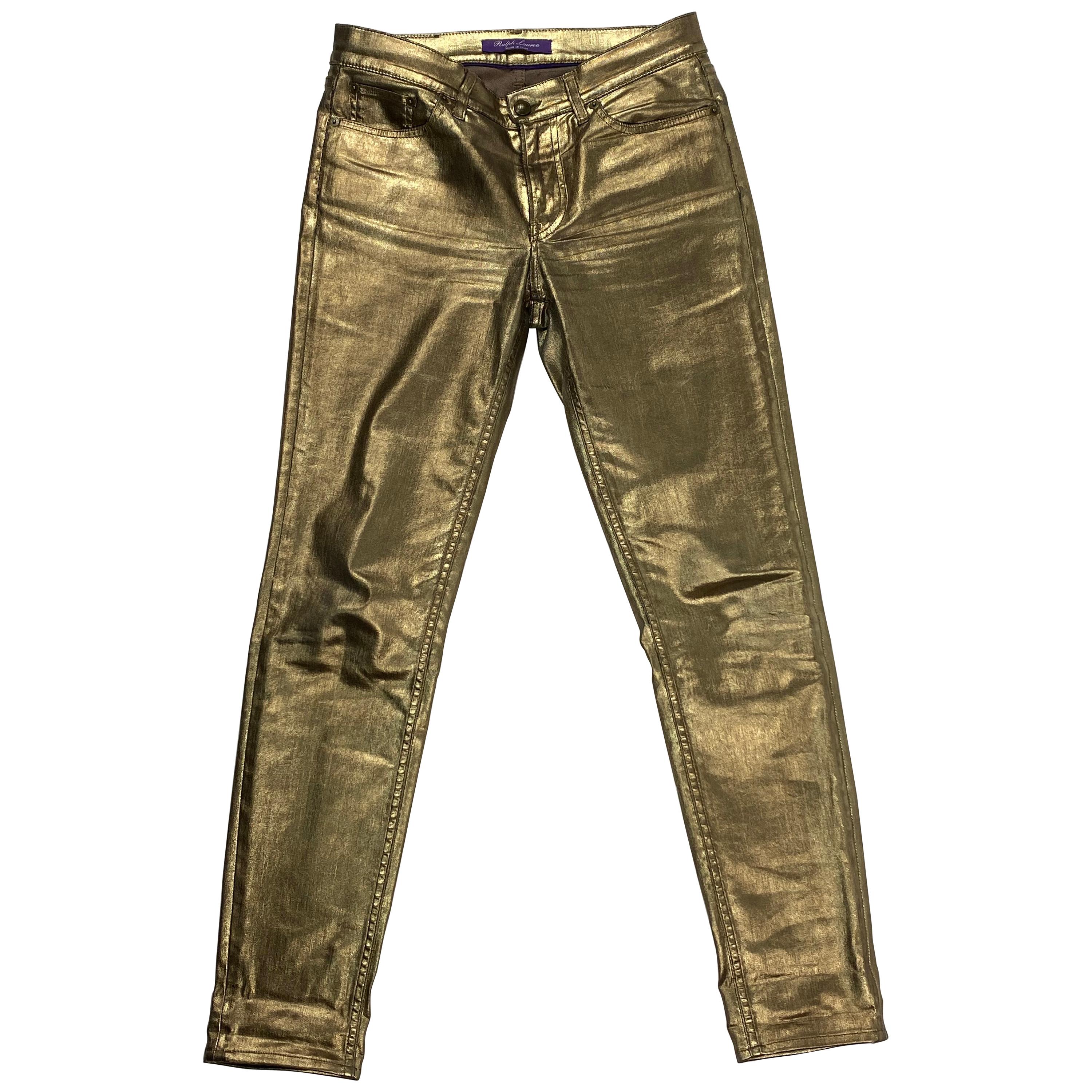 Ralph Lauren Pantalon en coton métallisé doré taille 28