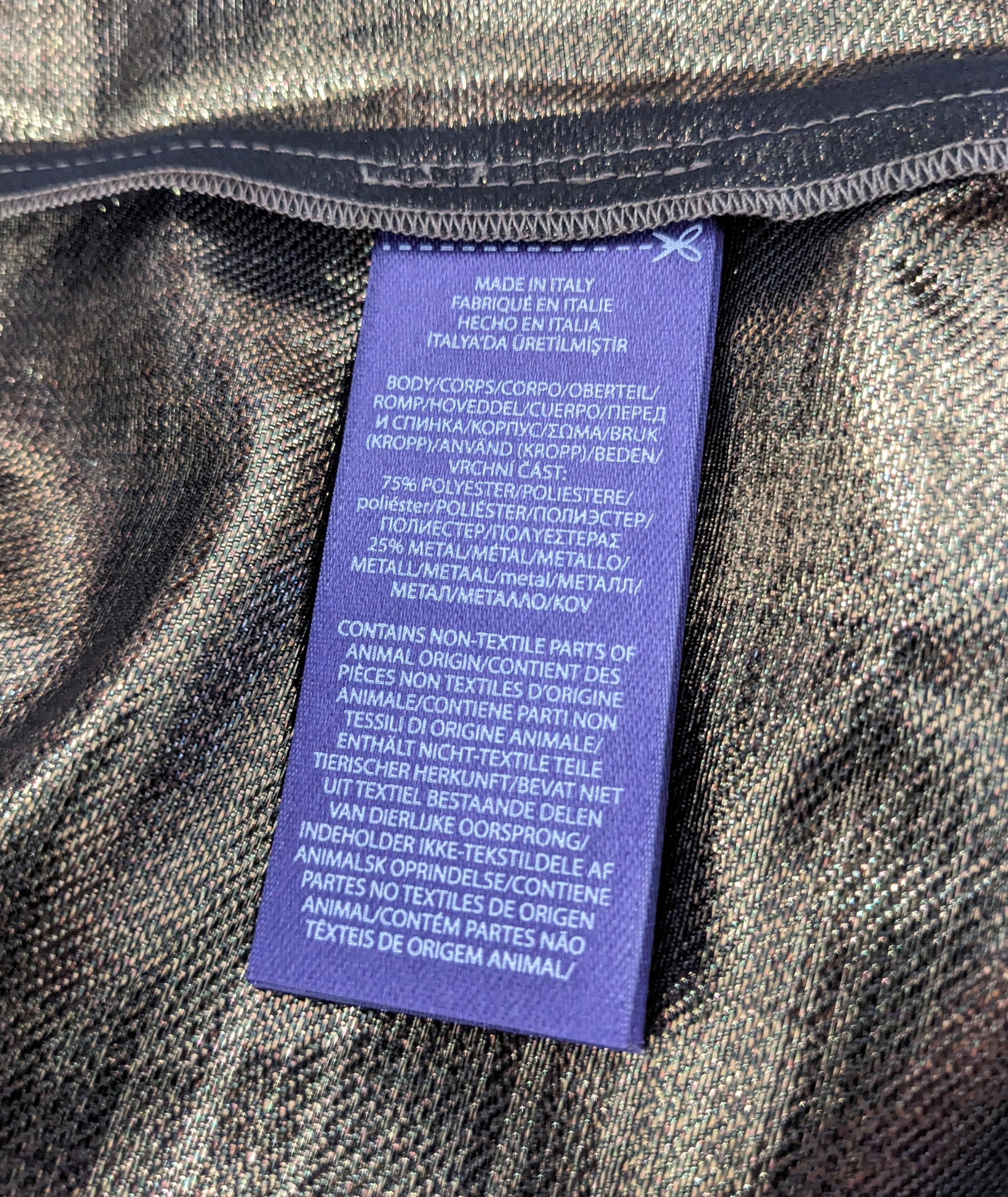 Ralph Lauren Camicetta plissettata in taffetà dipinta in oro, Purple Label in vendita 5