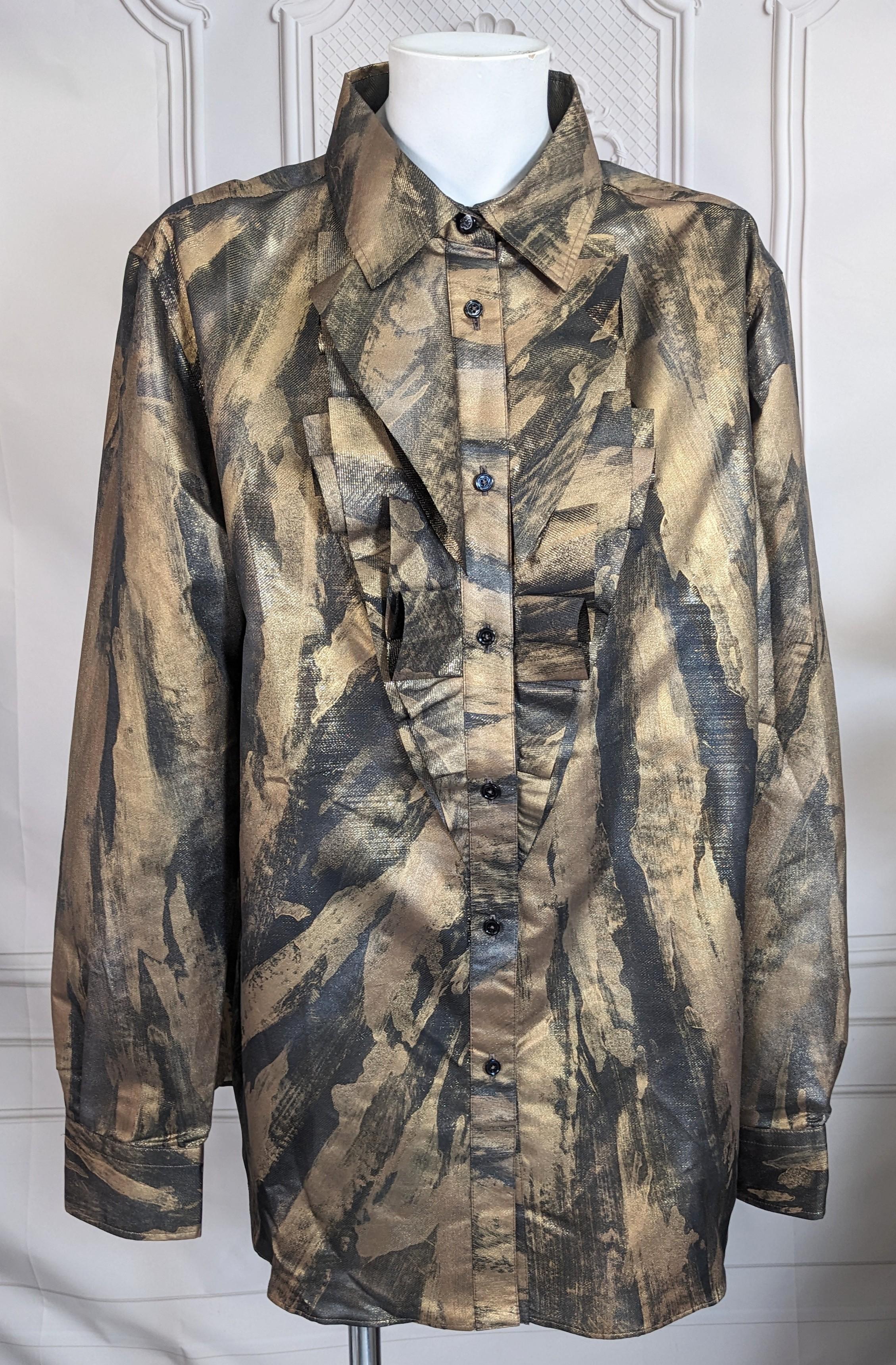 Grigio Ralph Lauren Camicetta plissettata in taffetà dipinta in oro, Purple Label in vendita