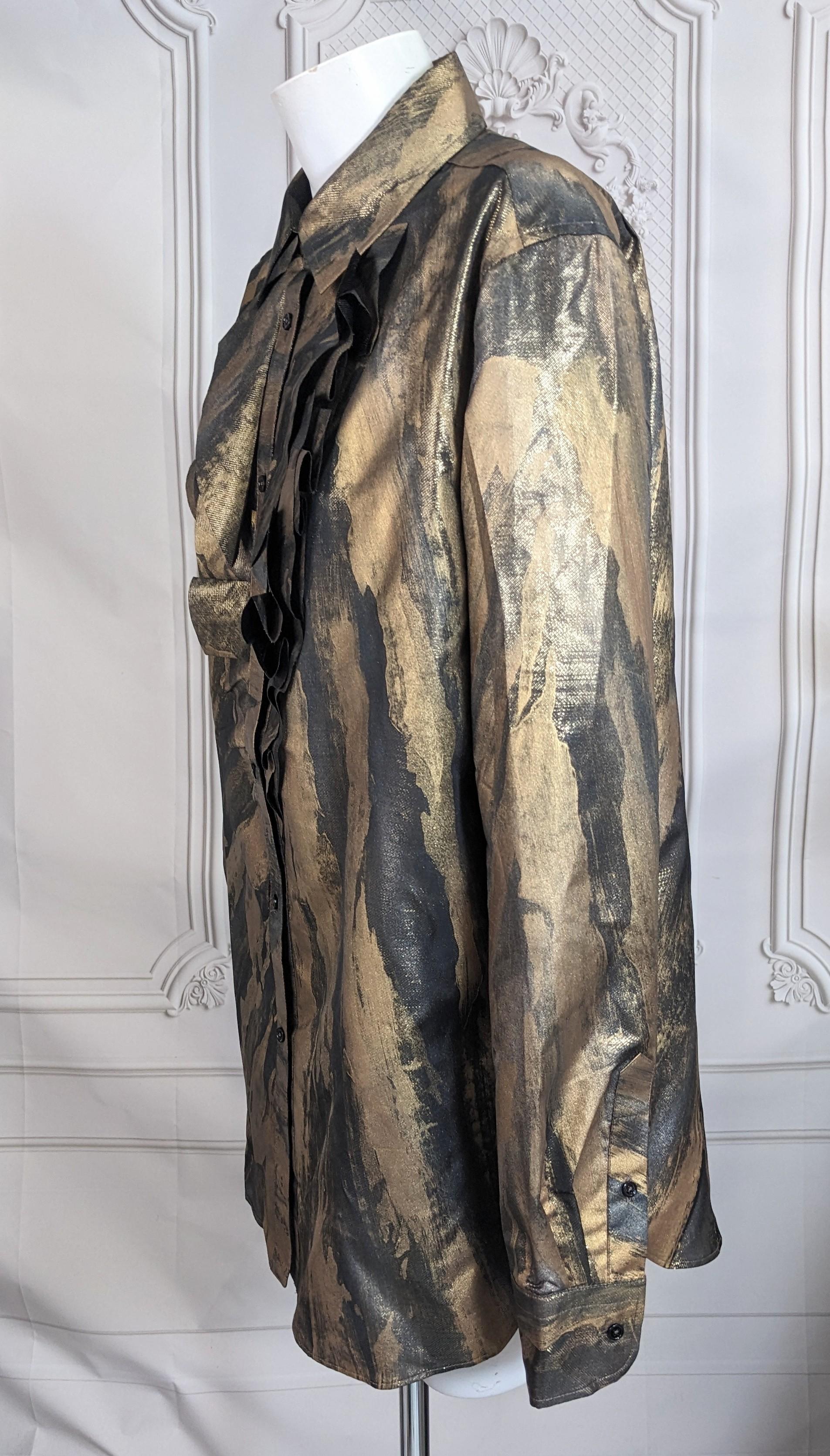 Ralph Lauren Camicetta plissettata in taffetà dipinta in oro, Purple Label in vendita 2