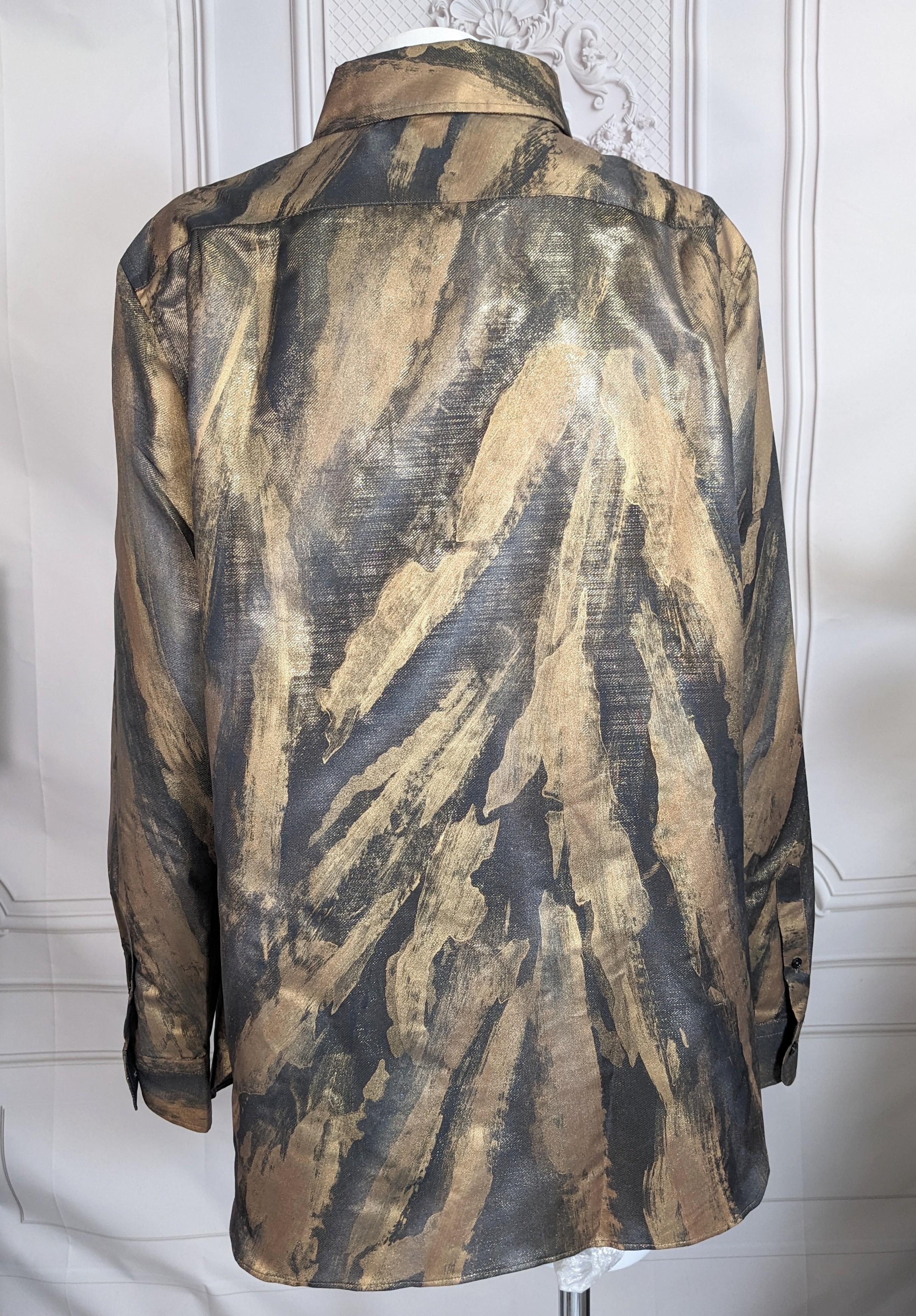Ralph Lauren Camicetta plissettata in taffetà dipinta in oro, Purple Label in vendita 3