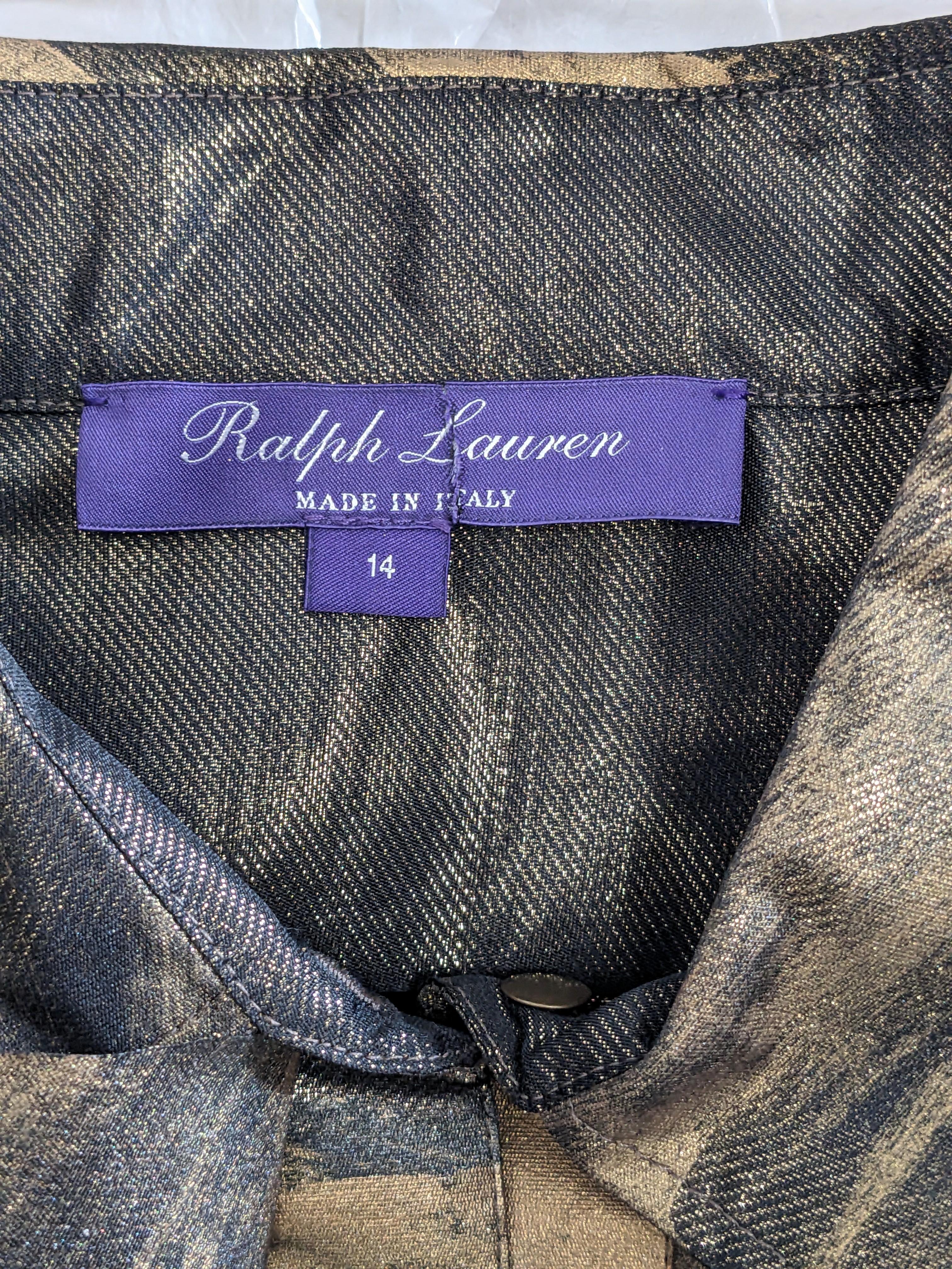 Ralph Lauren Camicetta plissettata in taffetà dipinta in oro, Purple Label in vendita 4