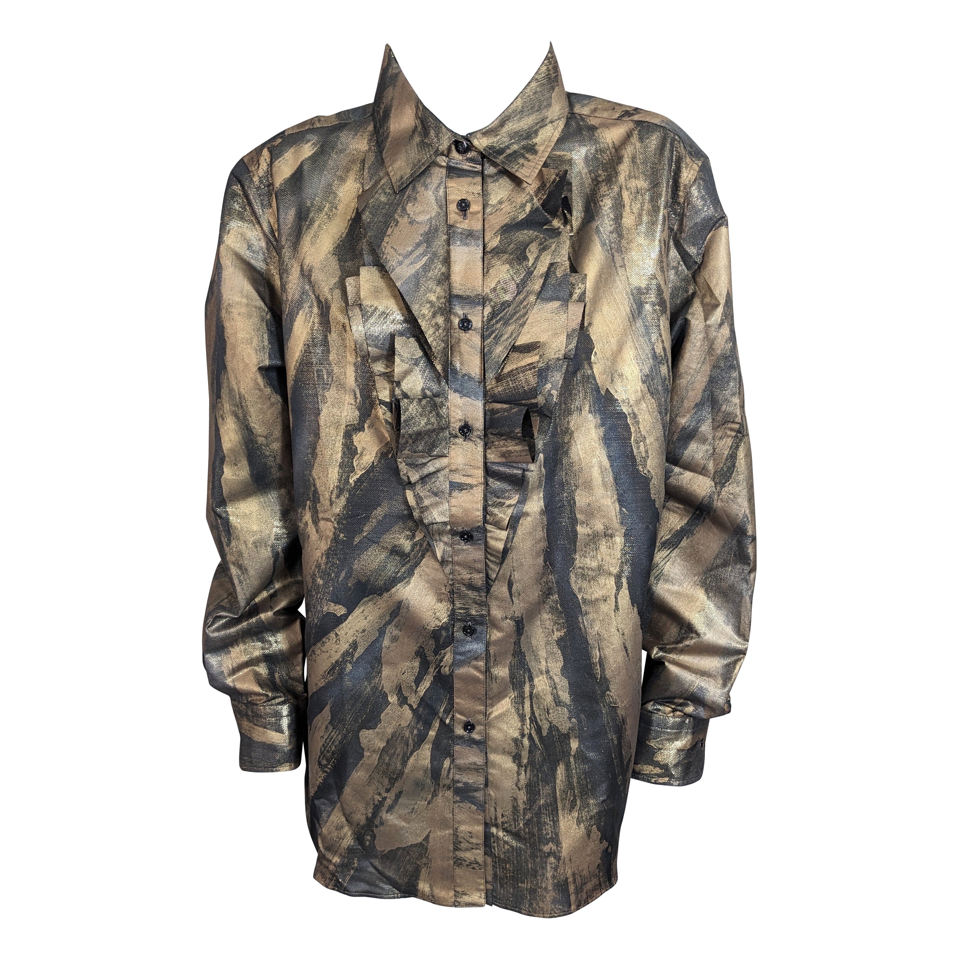 Ralph Lauren Camicetta plissettata in taffetà dipinta in oro, Purple Label in vendita