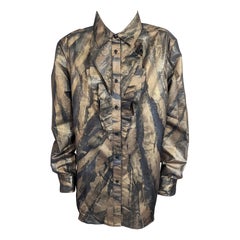 Ralph Lauren Gold Painted Taffeta Pleated Blouse, Purple Label