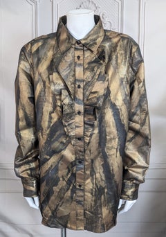 Ralph Lauren Gold Painted Taffeta Pleated Blouse, Purple Label