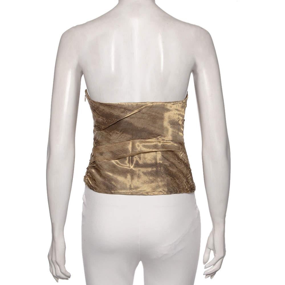Ralph Lauren Gold  Patterned Mesh & Silk Strapless Top M In Good Condition In Dubai, Al Qouz 2