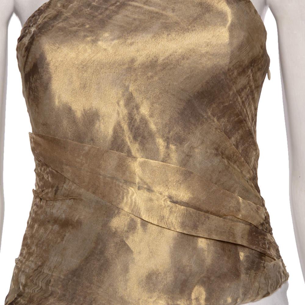 Women's Ralph Lauren Gold  Patterned Mesh & Silk Strapless Top M