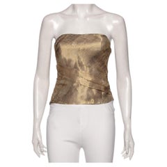 Ralph Lauren Gold  Patterned Mesh & Silk Strapless Top M