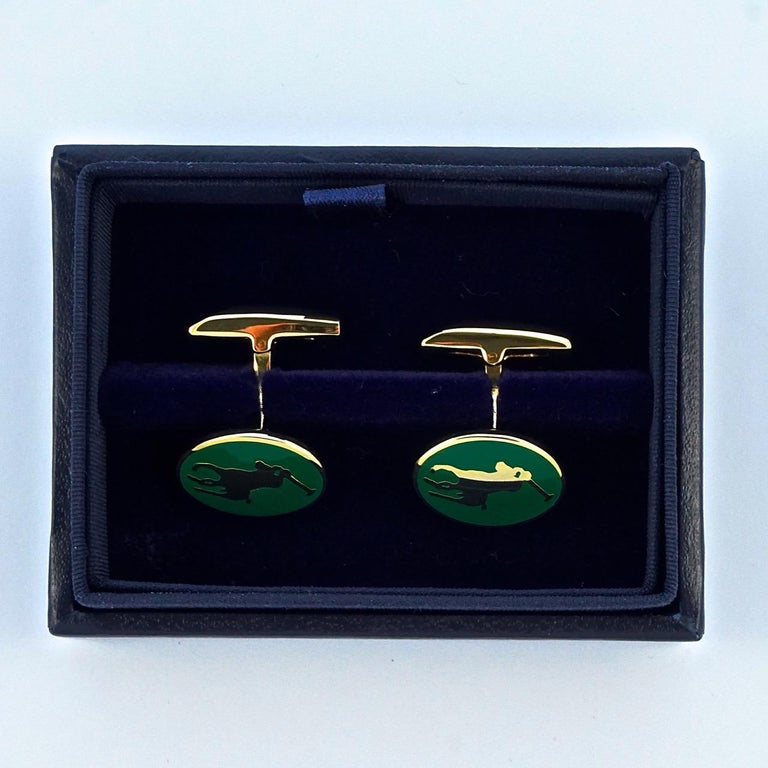 Ralph Lauren Gold Plated and Green Enamel Polo CuffLinks For Sale