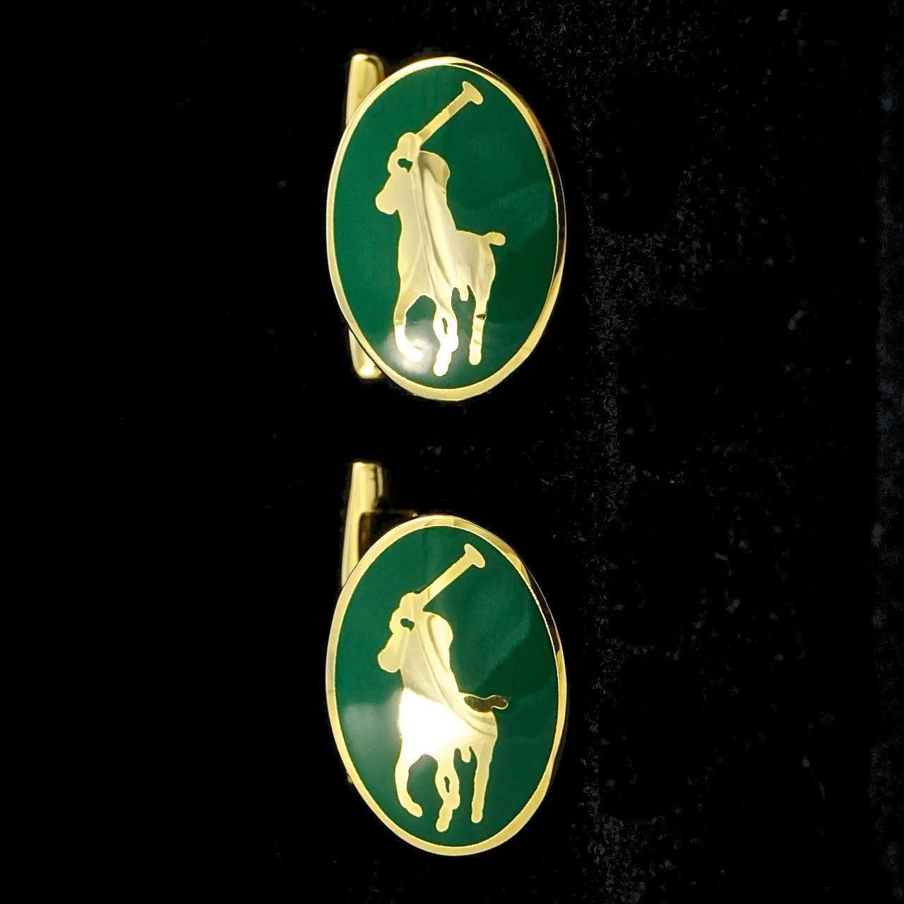 Ralph Lauren Gold Plated and Green Enamel Polo CuffLinks 2