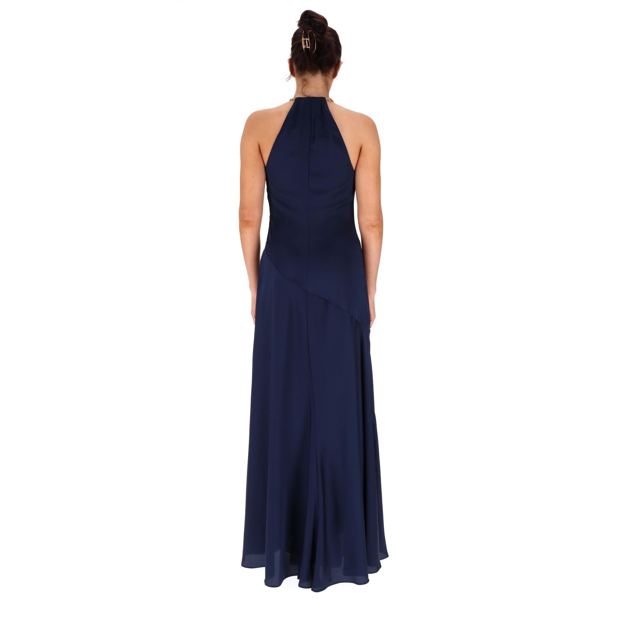 Ralph Lauren Gold Ring Halter Neck Evening Dress In Excellent Condition In London, GB