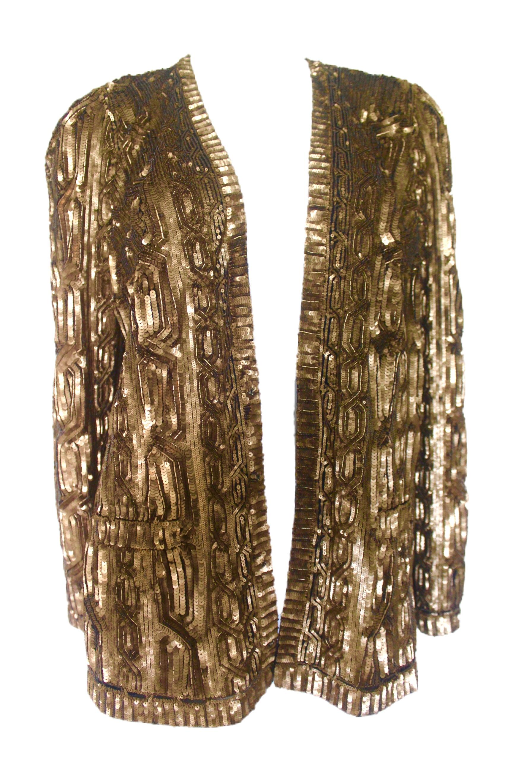 Brown Ralph Lauren Gold Sequin Evening Jacket
