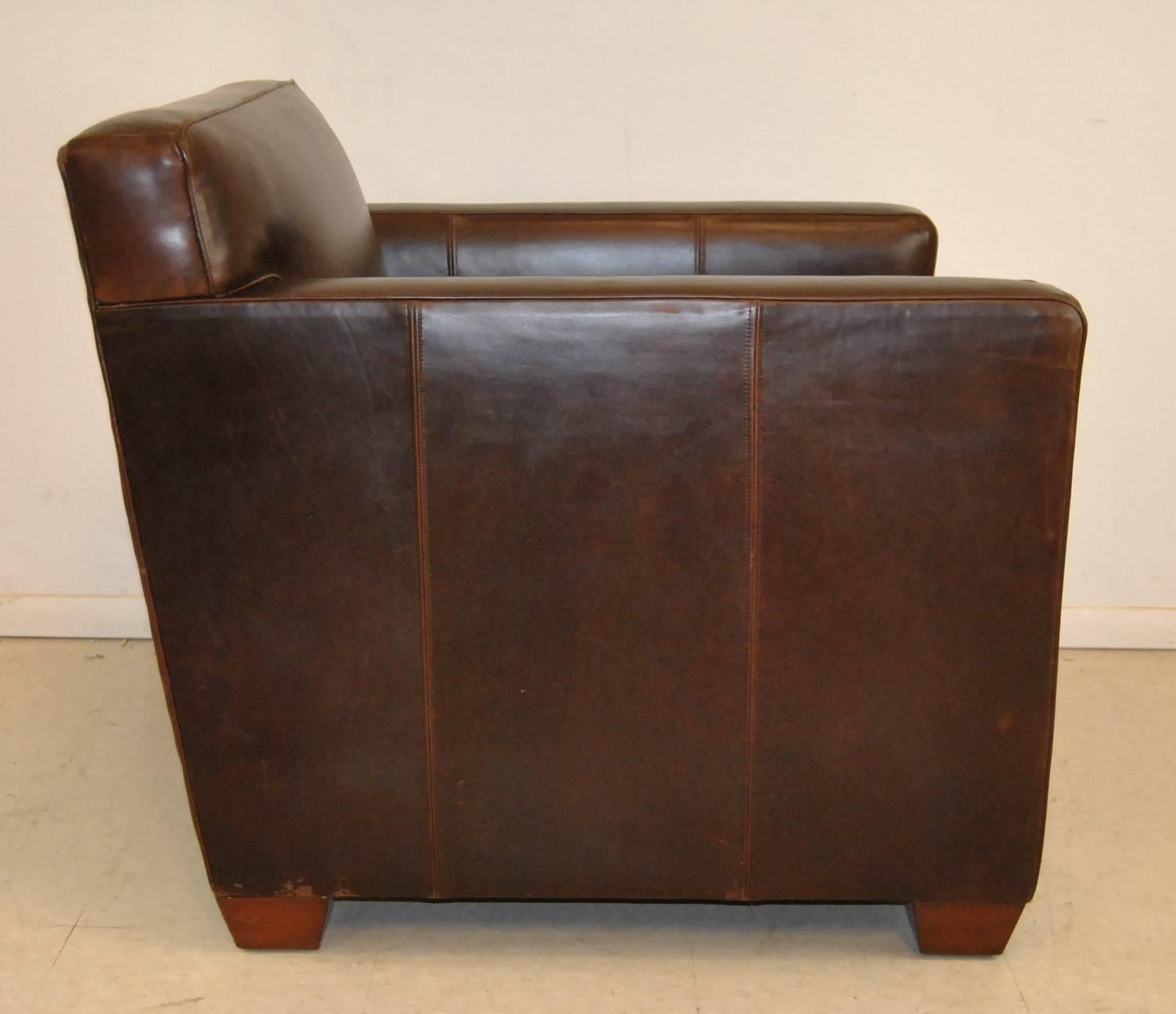 Ralph Lauren Graham Armchair in Distressed Brown Leather In Good Condition In Toledo, OH
