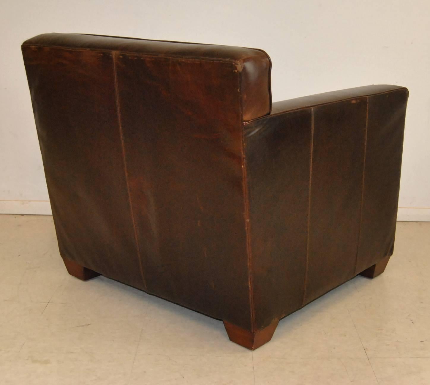 Contemporary Ralph Lauren Graham Armchair in Distressed Brown Leather