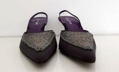 Ralph Lauren Gray-Antracite Silk Pointed Heels embroidered with brilliants - NEW