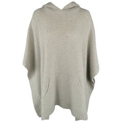Ralph Lauren - Poncho à capuche en tricot de cachemire gris
