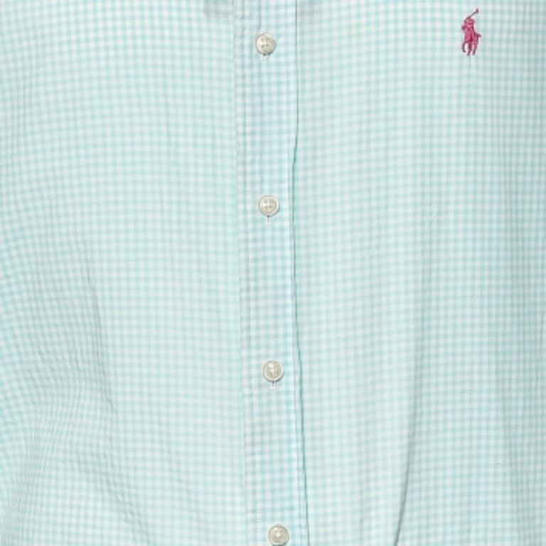 Ralph Lauren Grünes und weiß kariertes langärmeliges Baumwollhemd mit Knopfleiste XL im Zustand „Relativ gut“ im Angebot in Dubai, Al Qouz 2