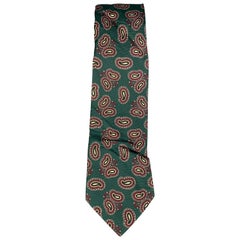RALPH LAUREN Green Burgundy Paisley Silk Tie