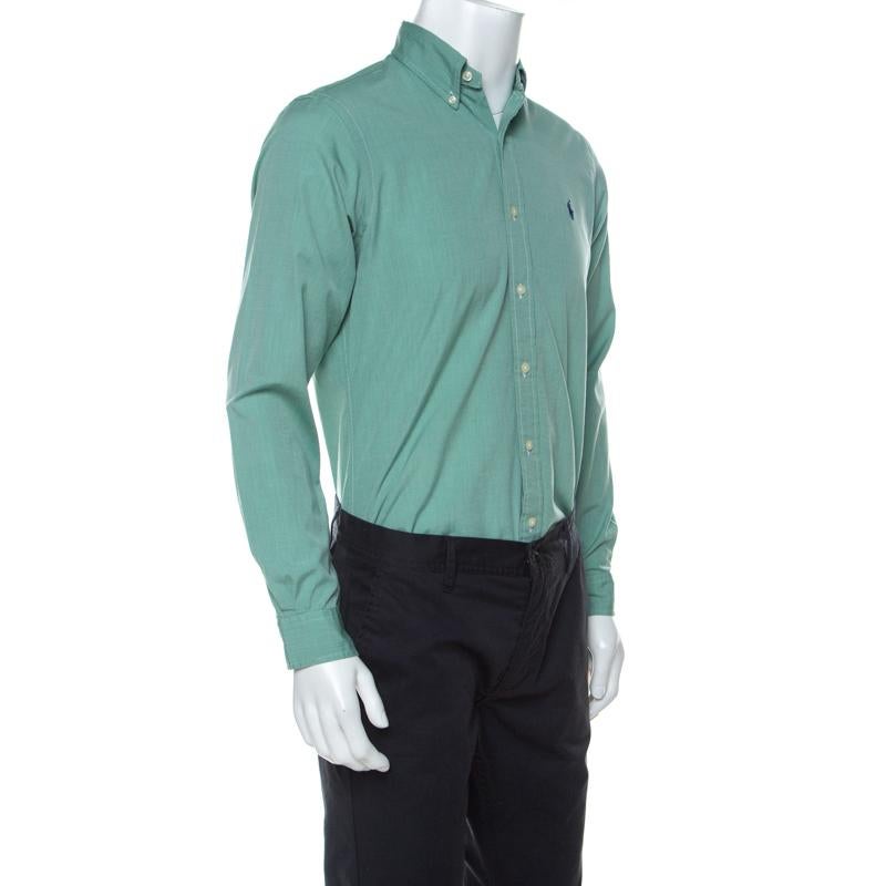 Ralph Lauren Green Cotton Buttoned Shirt S In Good Condition In Dubai, Al Qouz 2