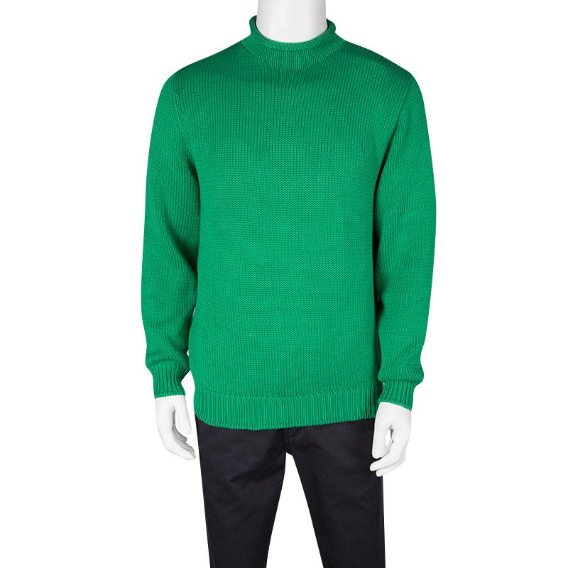 Ralph Lauren Green Cotton Chunky Knit Sweater L In New Condition In Dubai, Al Qouz 2