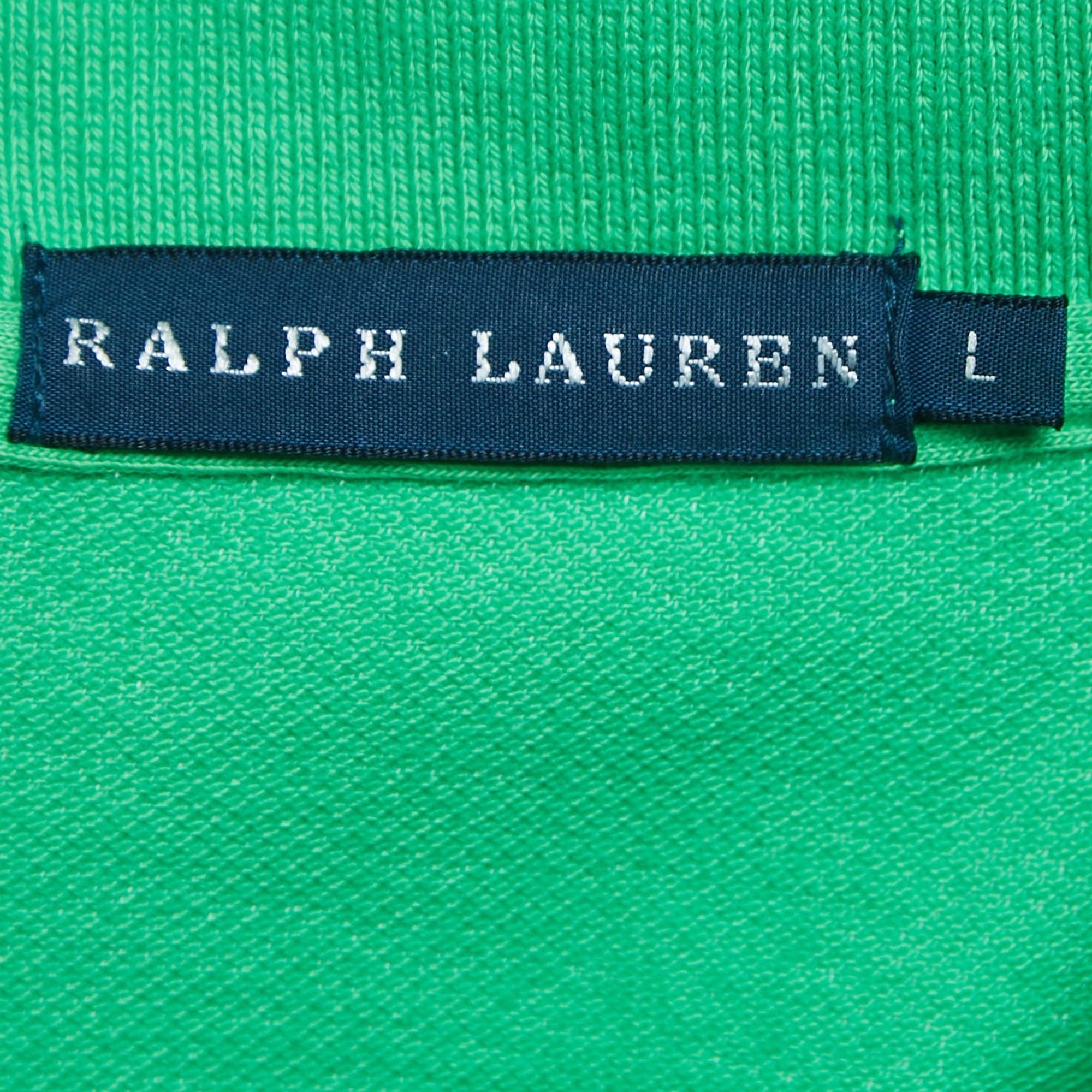 Ralph Lauren Grünes Polo-T-Shirt aus Baumwolle mit Glitter-Logo in Grün L Damen im Angebot