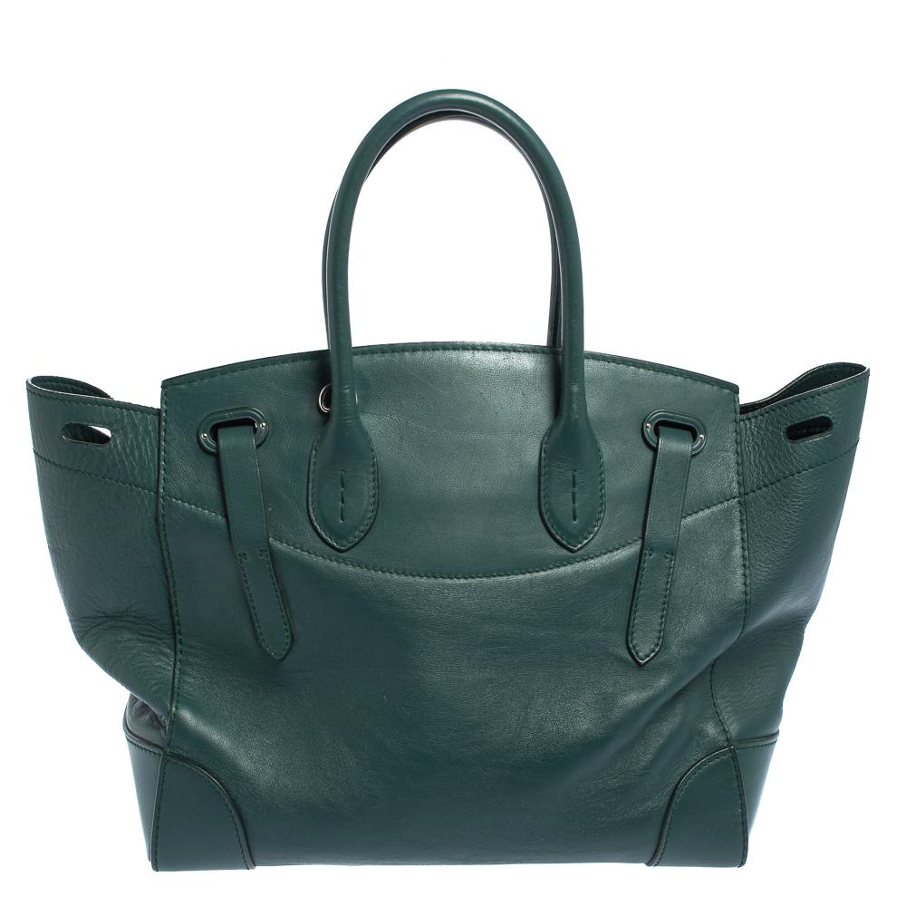 Black Ralph Lauren Green Leather Medium Ricky Tote