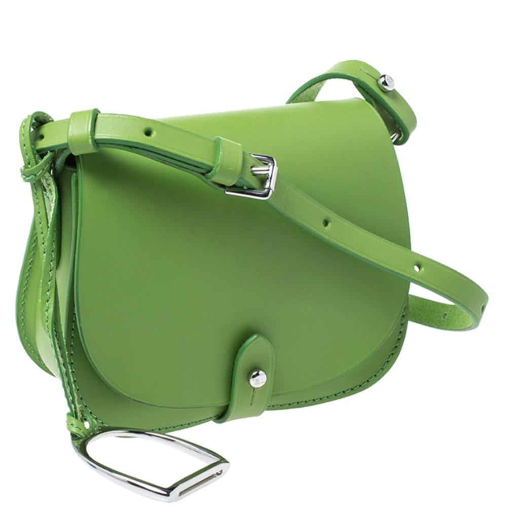 green leather saddle bag