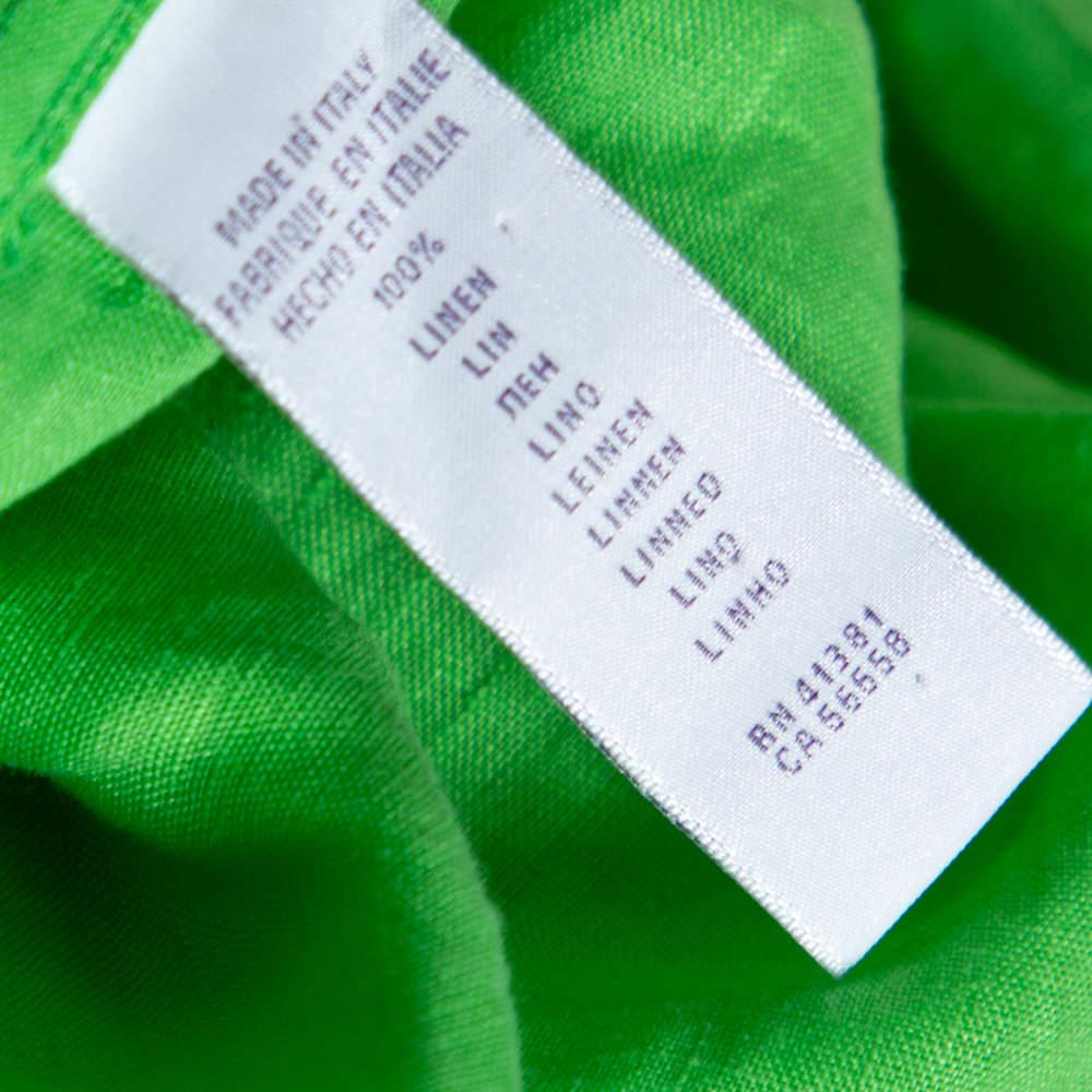 Ralph Lauren Green Linen Logo Embroidered Button Down Shirt XXL 3