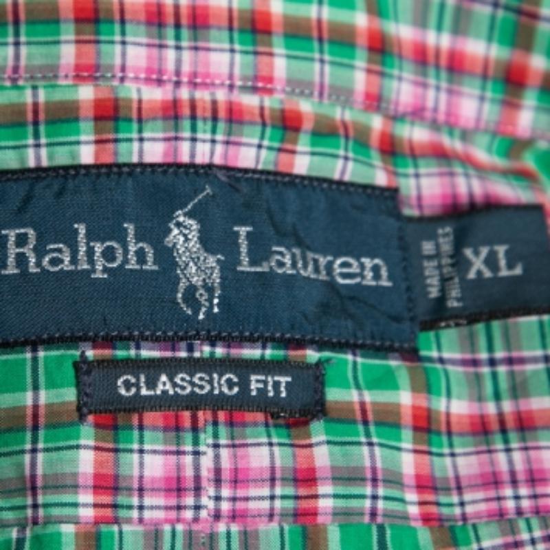 Grigio Ralph Lauren - Camicia a quadretti in cotone verde e rosa dal taglio classico XL in vendita