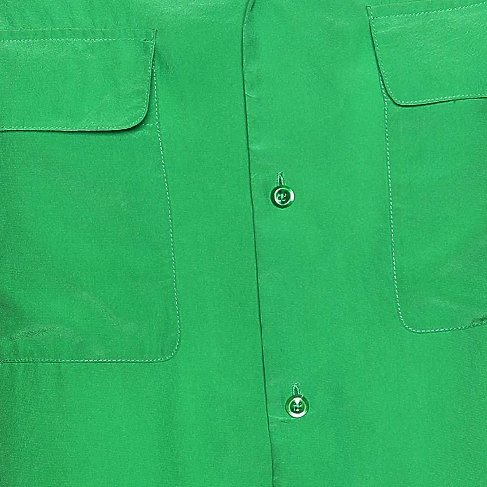 Women's Ralph Lauren Green Silk Pocketed Button Front Shirt M For Sale