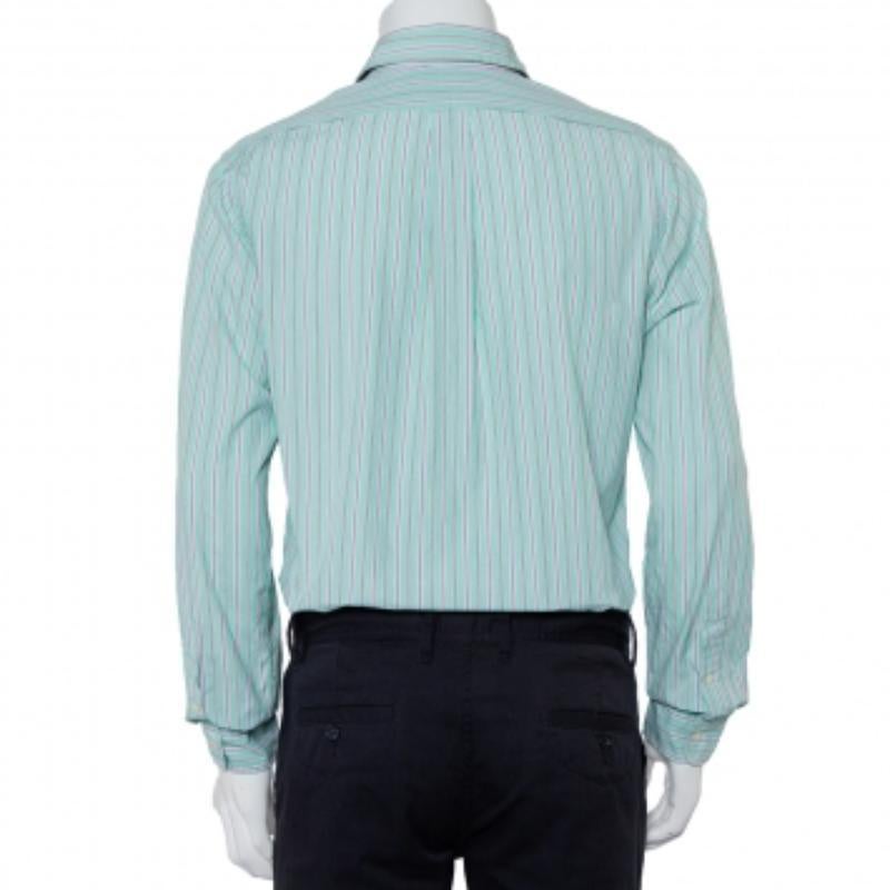 Ralph Lauren Green Striped Cotton Button Front Custom Fit Shirt M For Sale 3