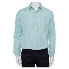 Ralph Lauren Green Striped Cotton Button Front Custom Fit Shirt M