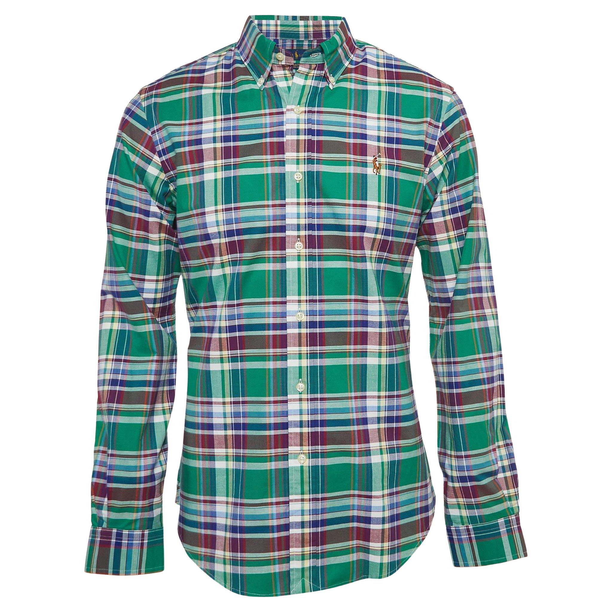 Ralph Lauren, coupe mince en coton à carreaux écossais verts, taille M