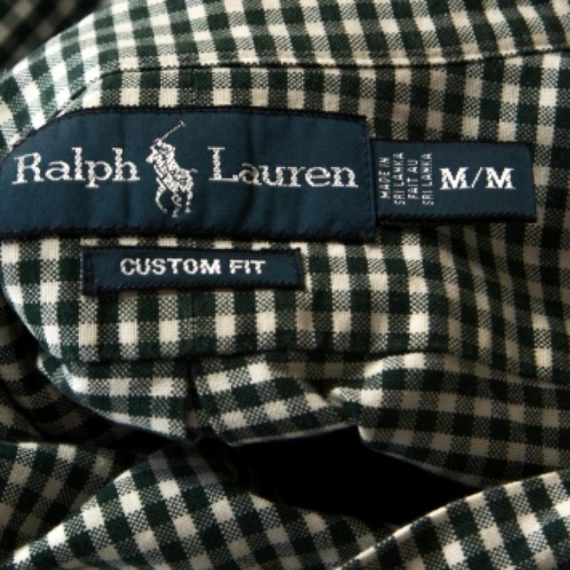 Grigio Ralph Lauren - Camicia in cotone a scacchi verdi e bianchi - M. I. in vendita